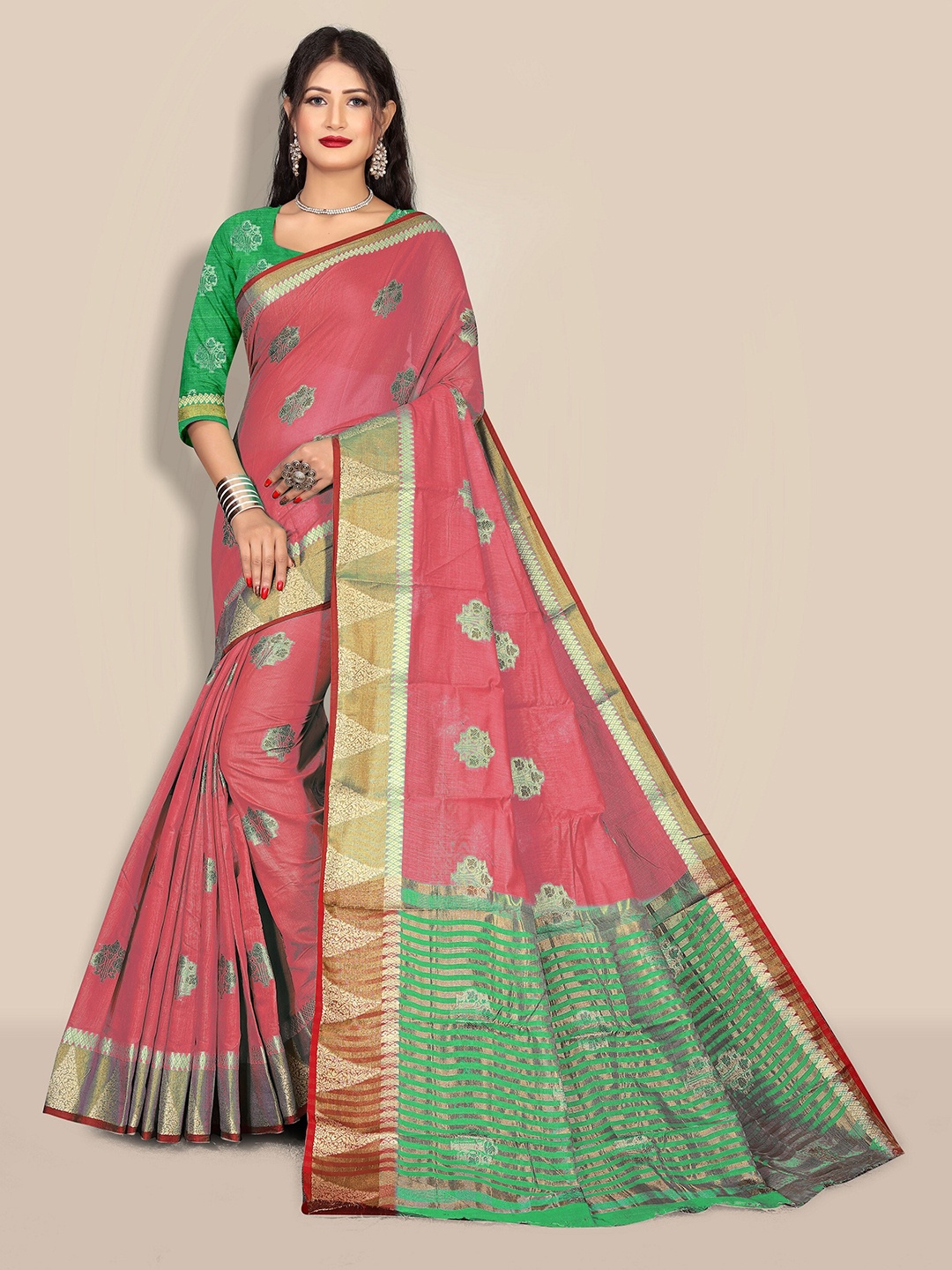 Rivana Women Pink Sarees