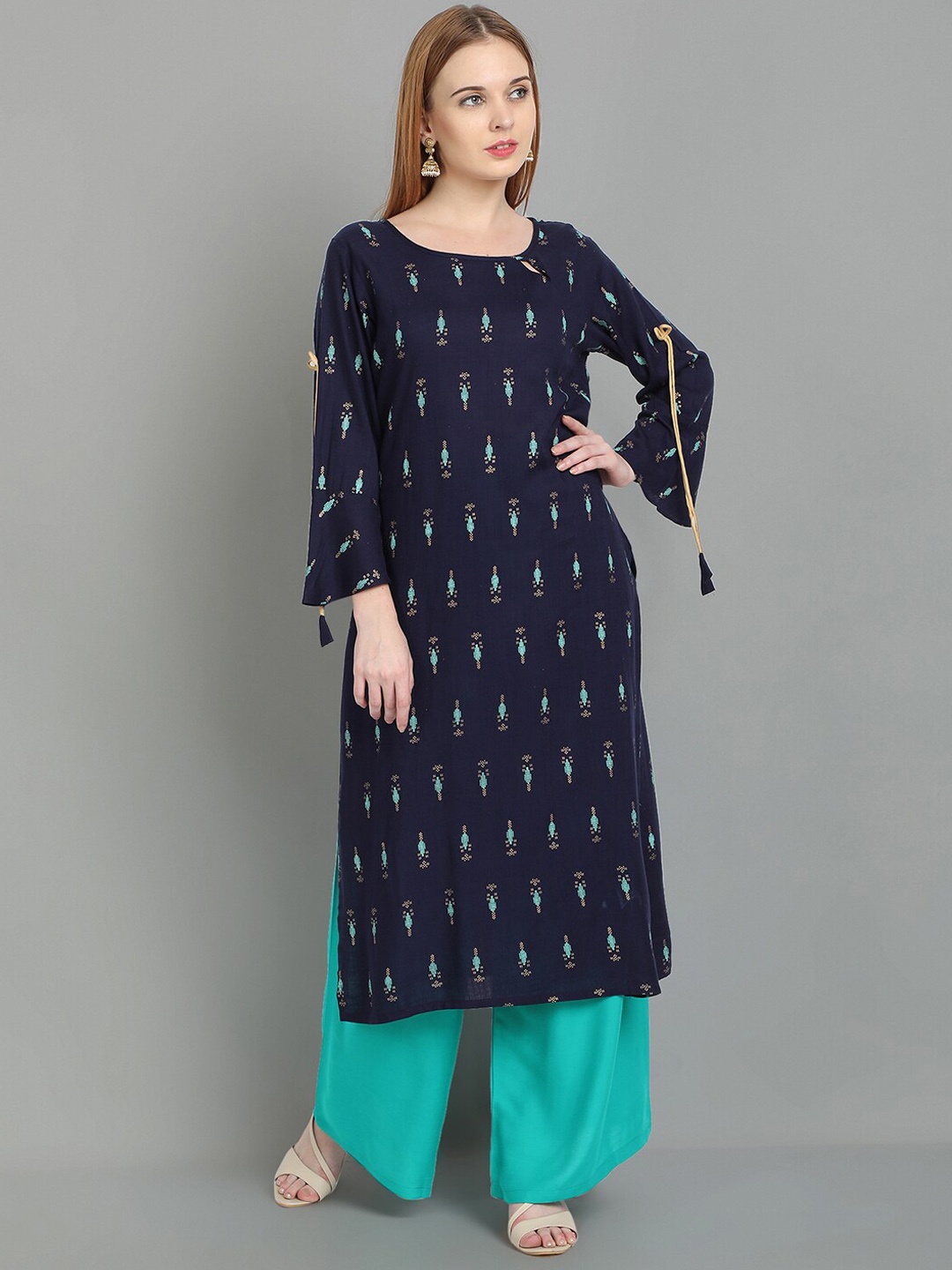 Ziva Fashion Women Blue Ethnic Motifs Printed Keyhole Neck Flared Sleeves Kurta
Ziva Fashion Women Blue Ethnic Motifs Printed Keyhole Neck Flared Sleeves Kurta