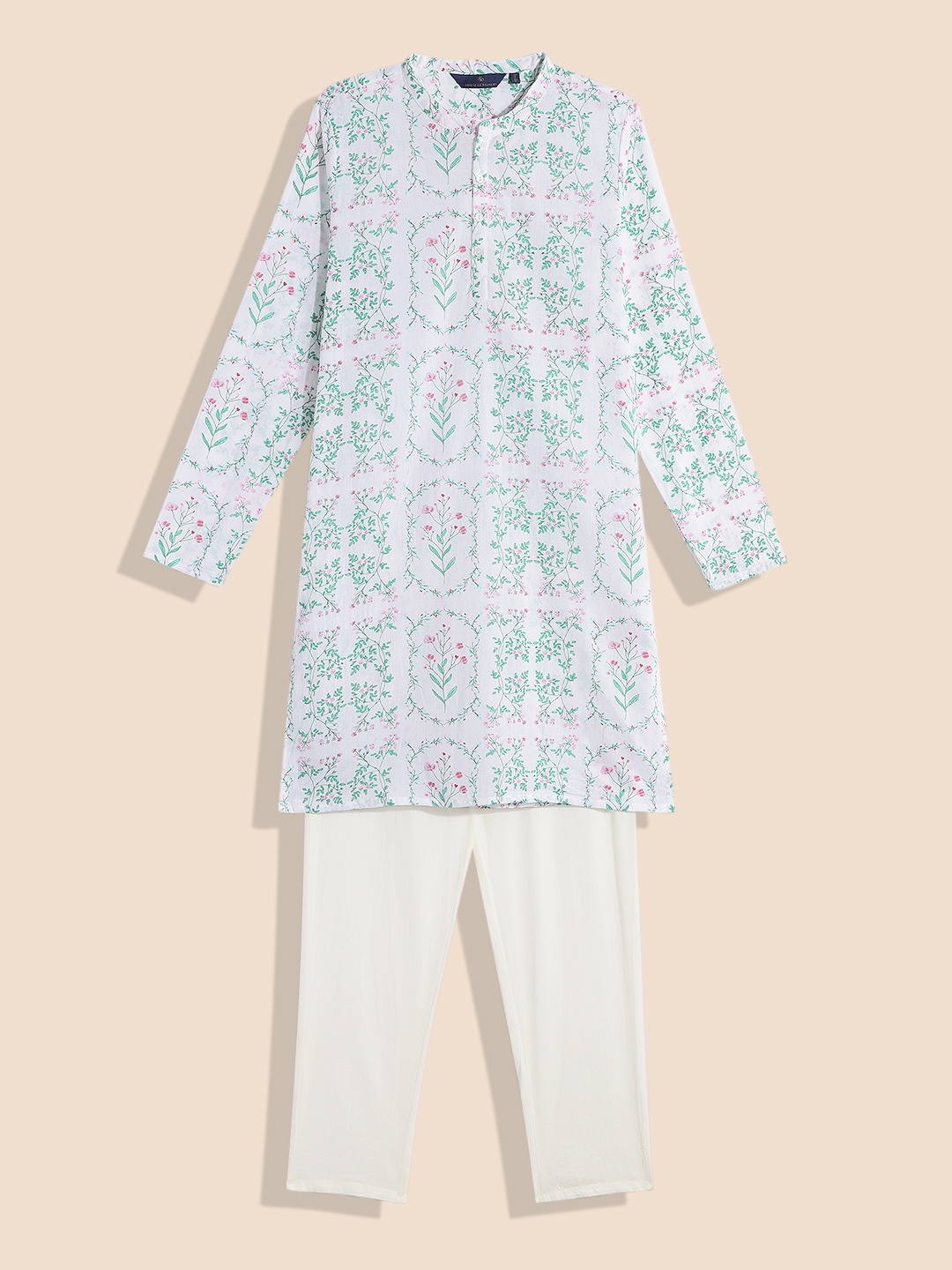House of Pataudi Rozana Boys Floral Print Band Collar Pure Cotton Kurta with Pyjamas, White
House of Pataudi Rozana Boys Floral Print Band Collar Pure Cotton Kurta with Pyjamas, White