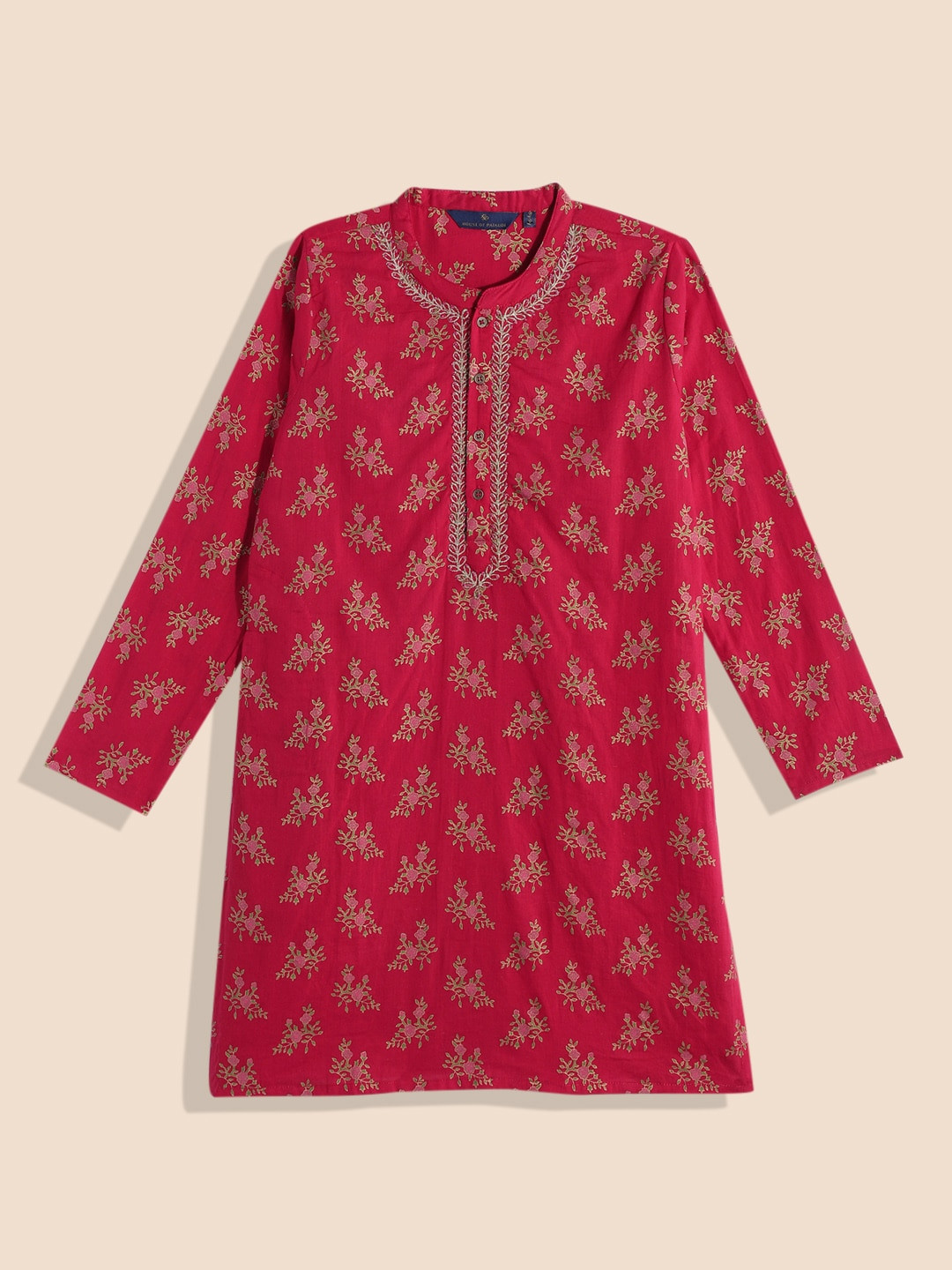 House of Pataudi Boys Floral Foil Print Thread Work & Beaded Rozana Pure Cotton Kurta, Magenta
House of Pataudi Boys Floral Foil Print Thread Work & Beaded Rozana Pure Cotton Kurta, Magenta