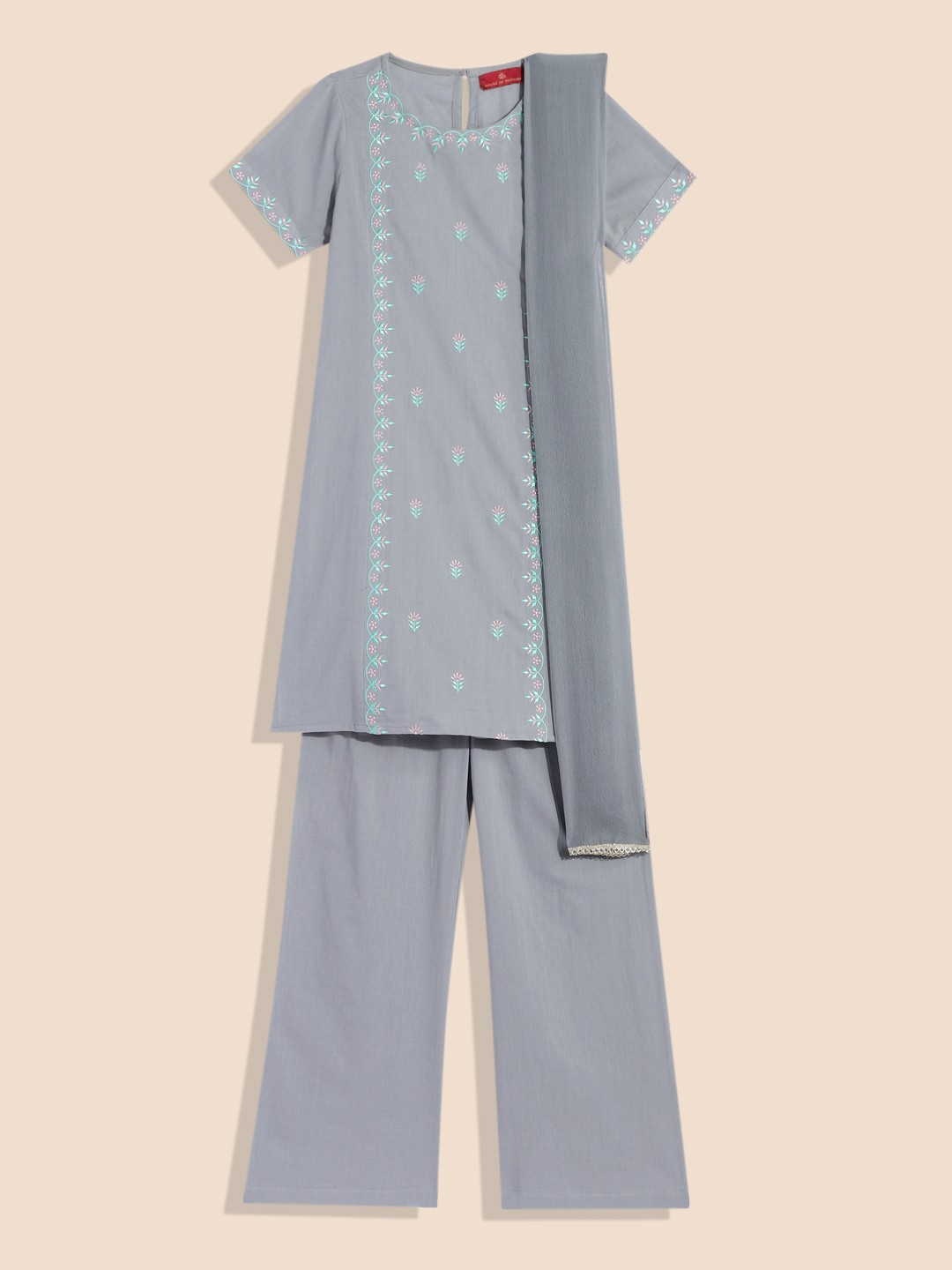 House of Pataudi Girls Woven Design Pure Cotton Jashn Kurta with Pyjamas & Dupatta, Grey
House of Pataudi Girls Woven Design Pure Cotton Jashn Kurta with Pyjamas & Dupatta, Grey