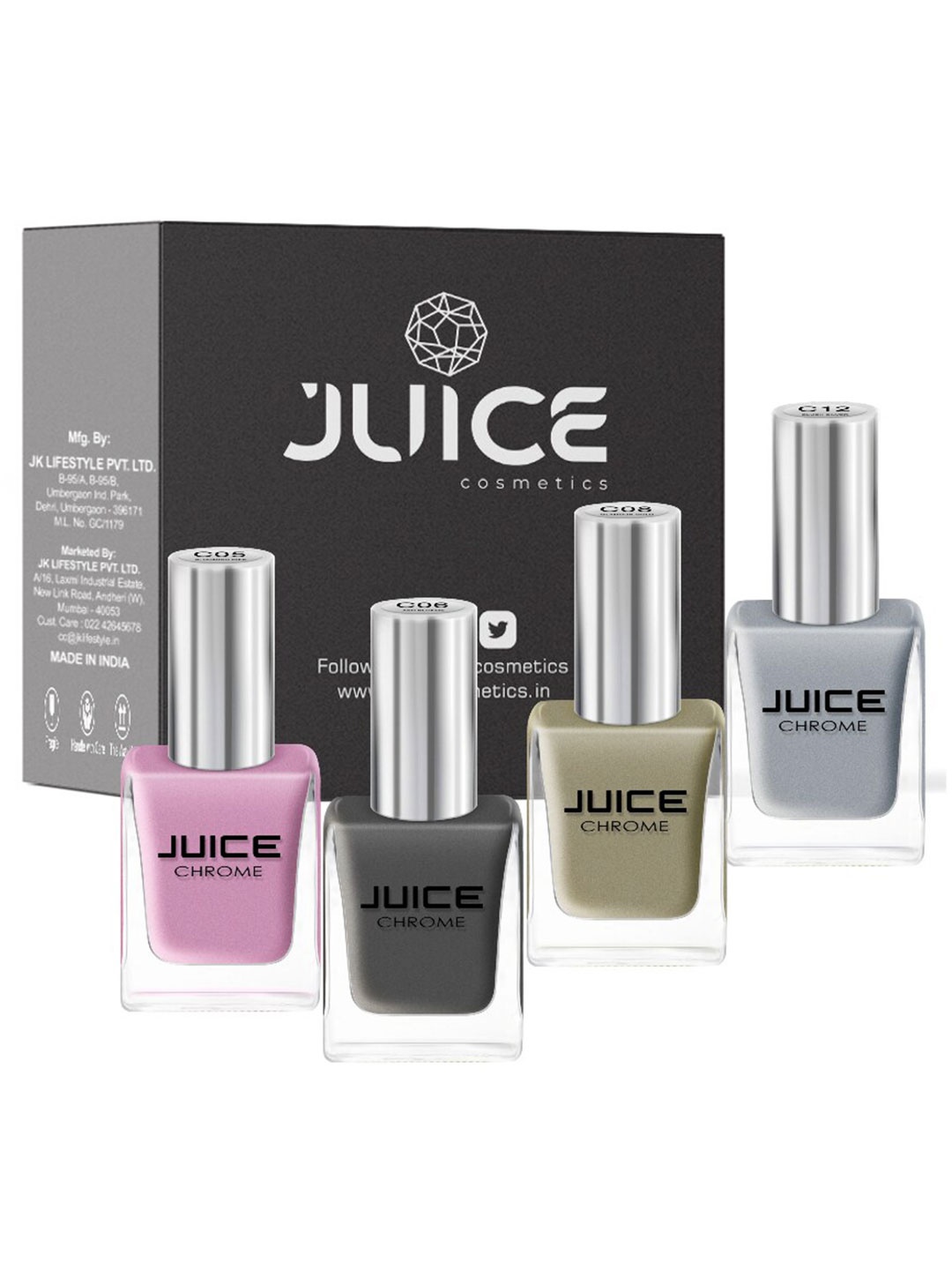 JUICE Set of 4 Nail Paint Blooming Pink - C05 Ash Blonde - C06 Glamour Gold - C08 Blush Silver - C12 44 ml, Multi
JUICE Set of 4 Nail Paint Blooming Pink - C05 Ash Blonde - C06 Glamour Gold - C08 Blush Silver - C12 44 ml, Multi