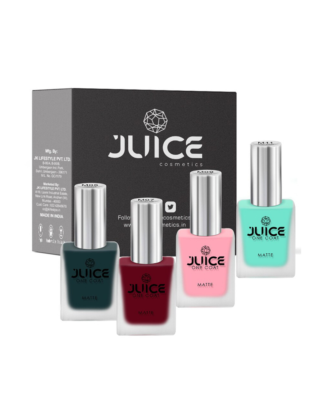 JUICE Set of 4 Nail Paint Hunt Club Green-M05 Velvet Red-M07 Lemonade-M09 Miami Green-M11 44 ML, Multi
JUICE Set of 4 Nail Paint Hunt Club Green-M05 Velvet Red-M07 Lemonade-M09 Miami Green-M11 44 ML, Multi
