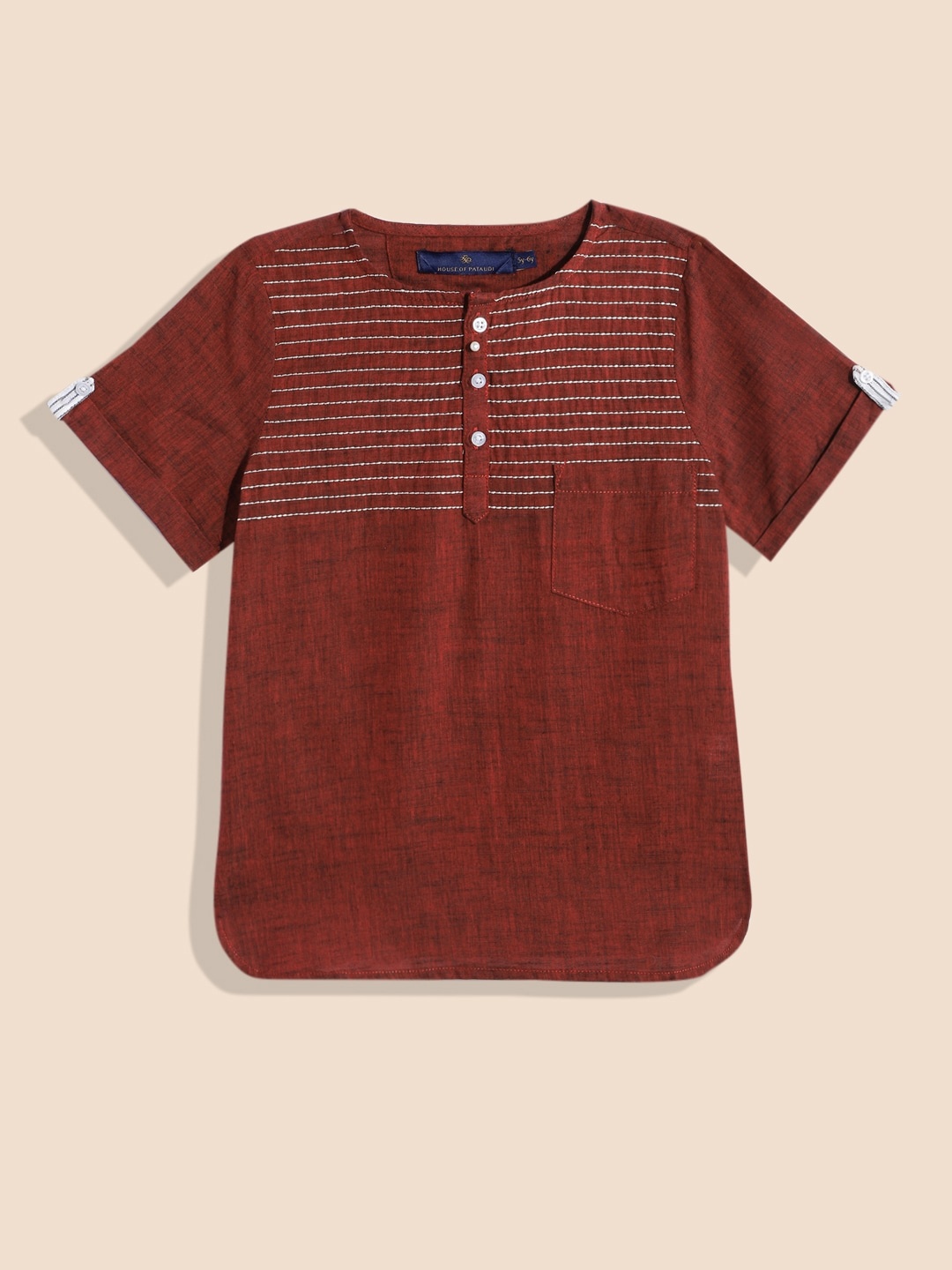 House of Pataudi Boys Woven Design Pure Cotton Kurta, Maroon