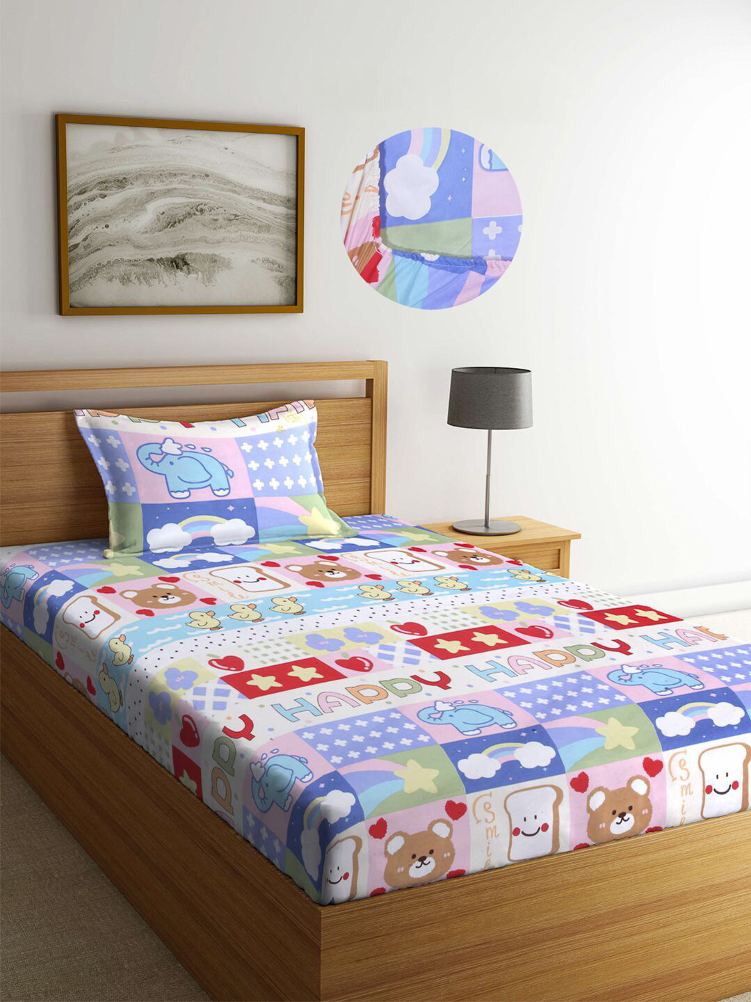 KLOTTHE Kids Multi Cartoon Characters 300 TC Fitted Single Bed Sheet with Pillow Cover
KLOTTHE Kids Multi Cartoon Characters 300 TC Fitted Single Bed Sheet with Pillow Cover