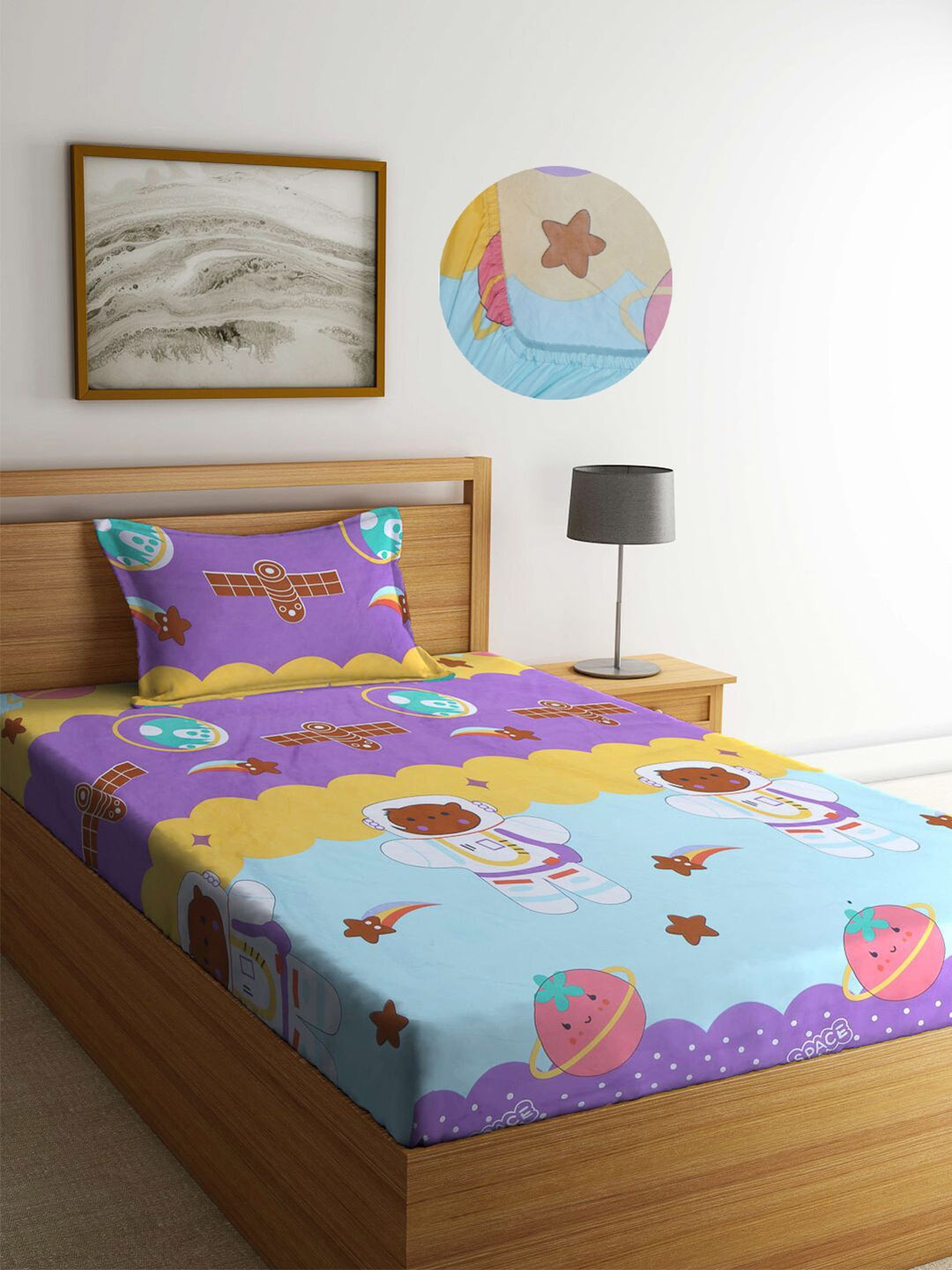 KLOTTHE Kids Multi Cartoon 300 TC Elasticated Single Bed Sheet with Pillow Cover, Purple
KLOTTHE Kids Multi Cartoon 300 TC Elasticated Single Bed Sheet with Pillow Cover, Purple
