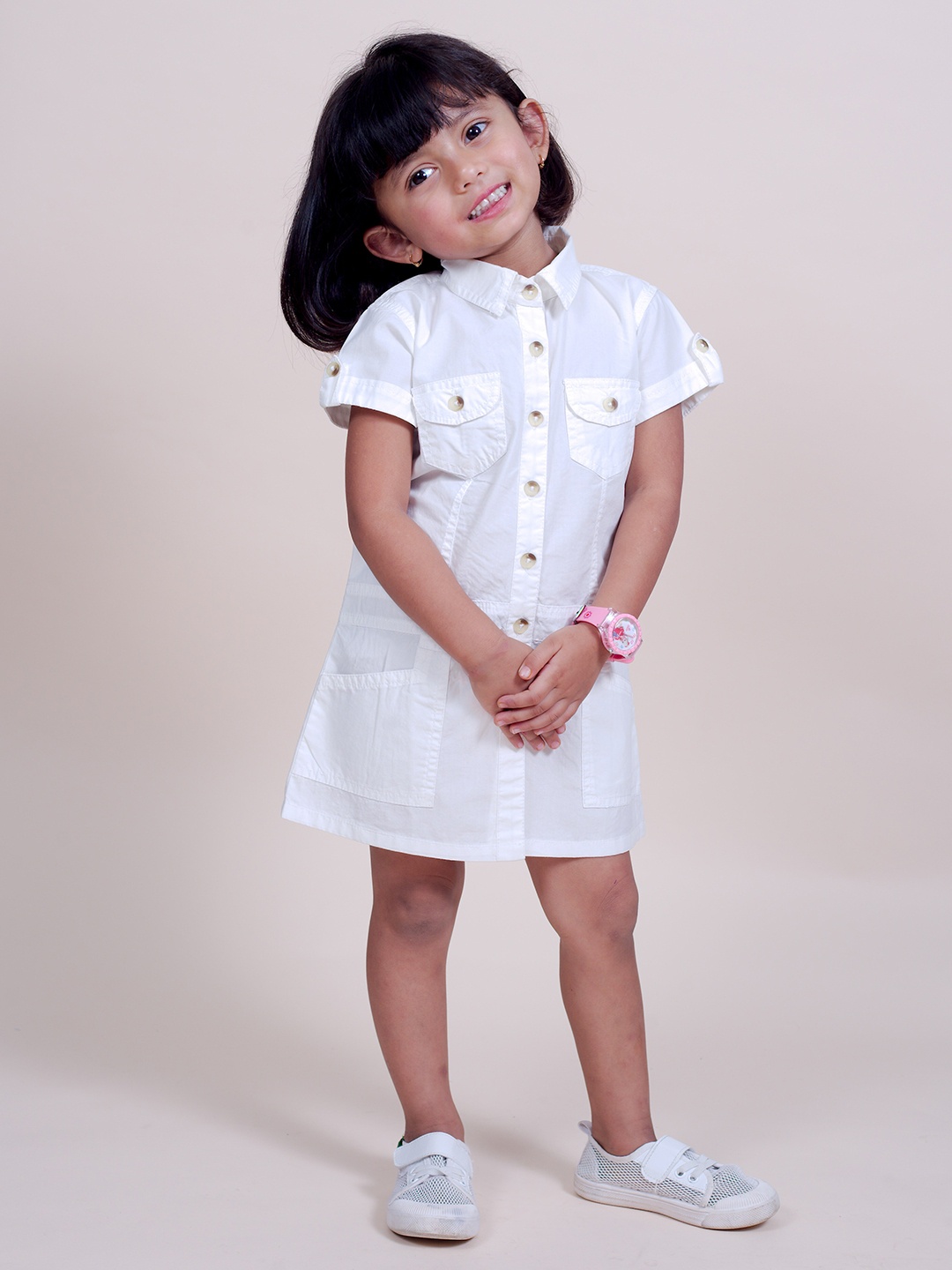 Little Carrot White Cotton Shirt Dress