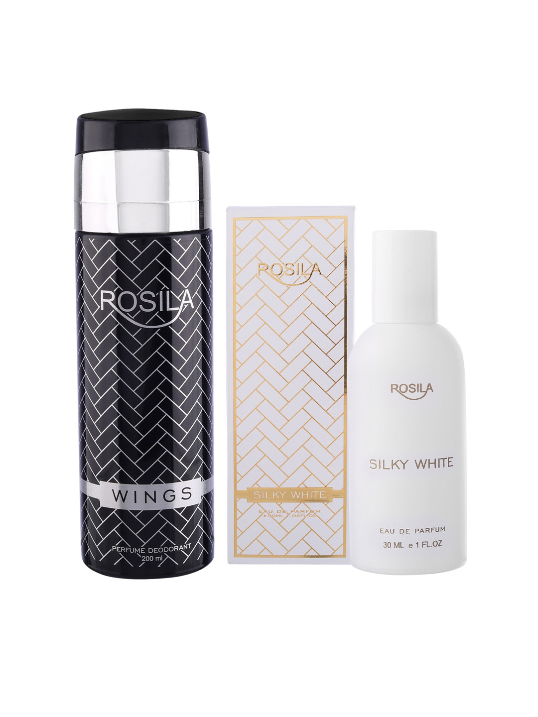 ROSILA Combo of Wings Deodorant Spray 200 ml & Silky White Eau De Parfum 30 ml, Black
ROSILA Combo of Wings Deodorant Spray 200 ml & Silky White Eau De Parfum 30 ml, Black