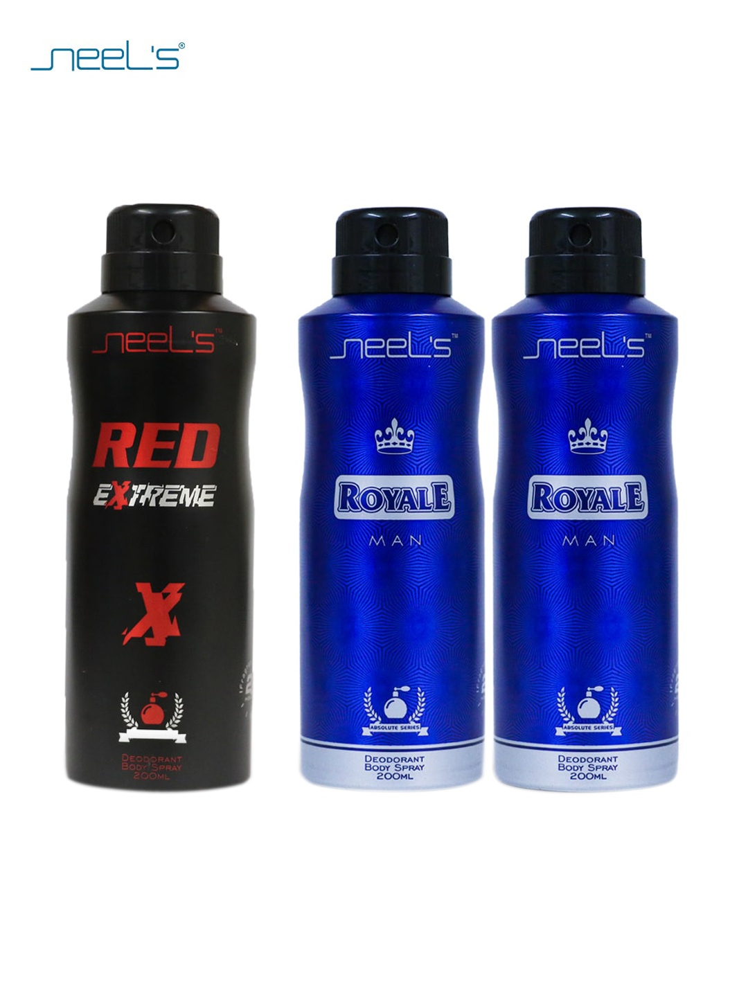 Neels Men Set of Red Extreme Deodorant & 2 Royale Deodorant Body Spray - 200 ml Each, Blue
Neels Men Set of Red Extreme Deodorant & 2 Royale Deodorant Body Spray - 200 ml Each, Blue