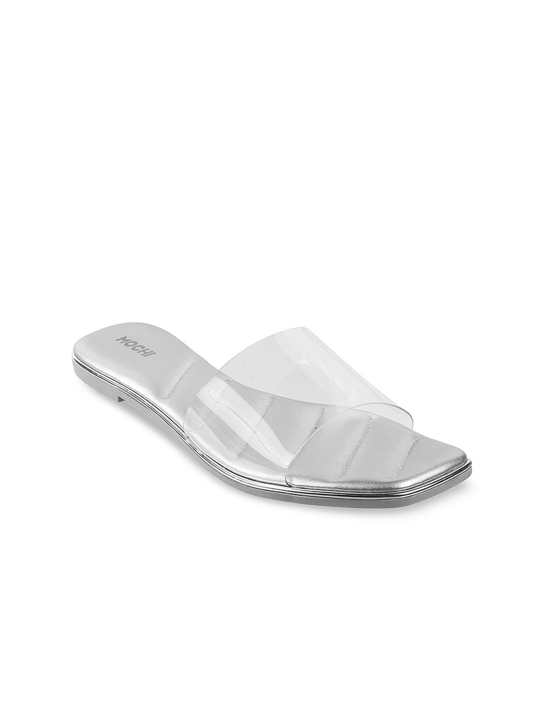 Mochi Women Silver-Toned Textured Open Toe Flats