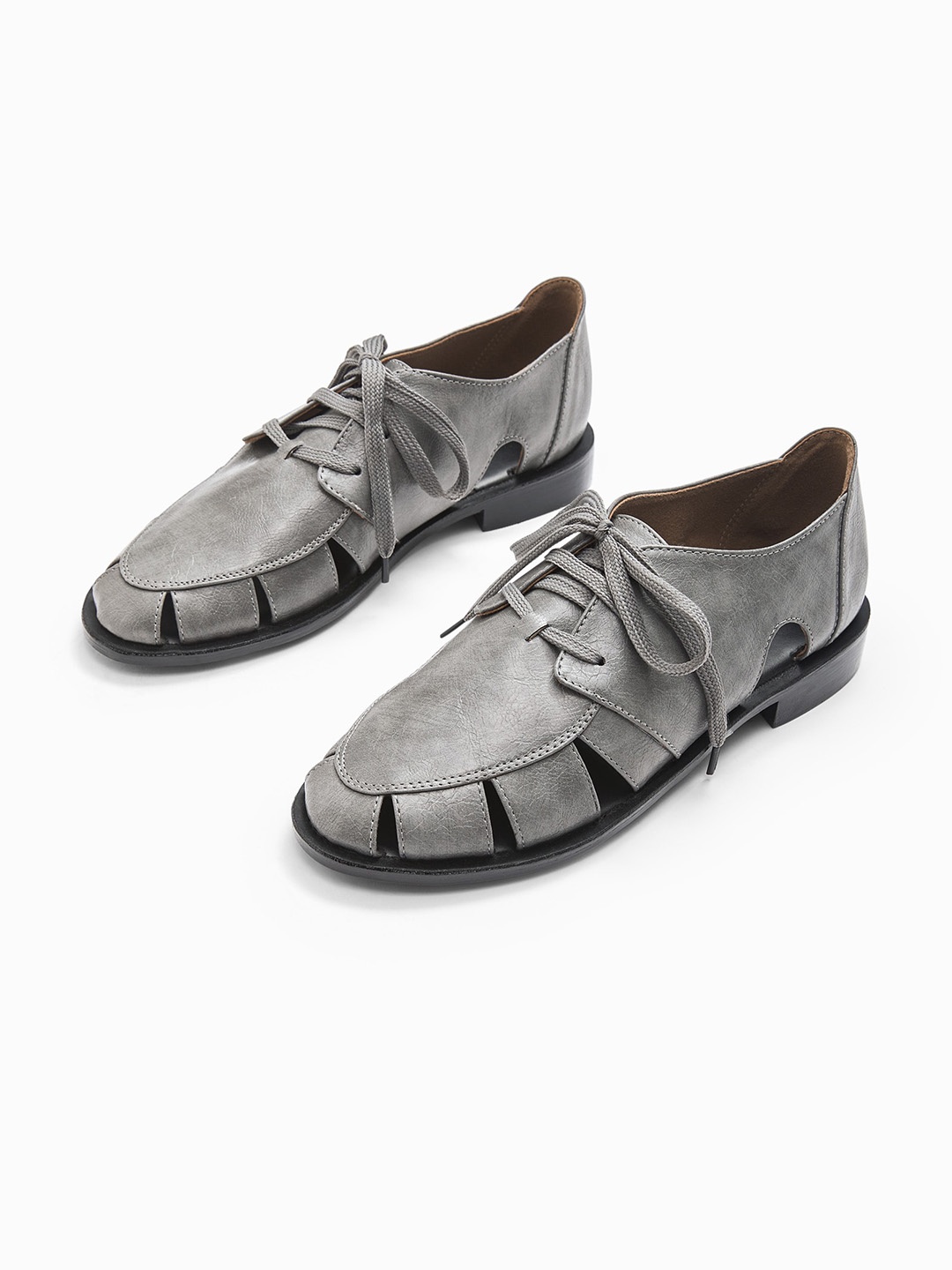 The Label Life Women Grey Leather Cutout Brogues