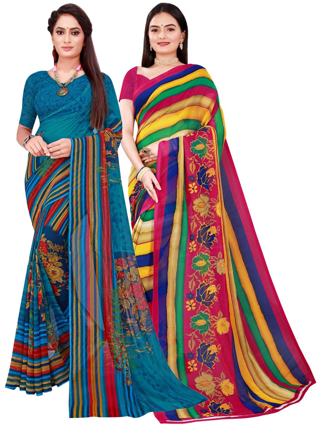 SAADHVI Women Multi Sarees, Blue