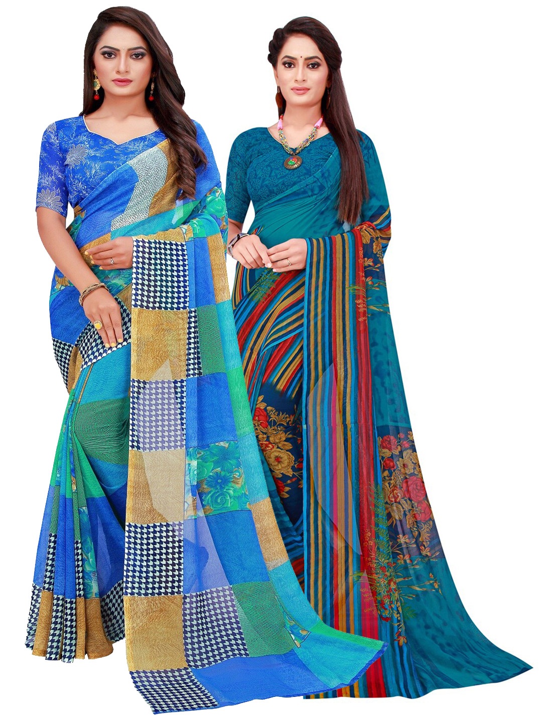 SAADHVI Women Blue Sarees