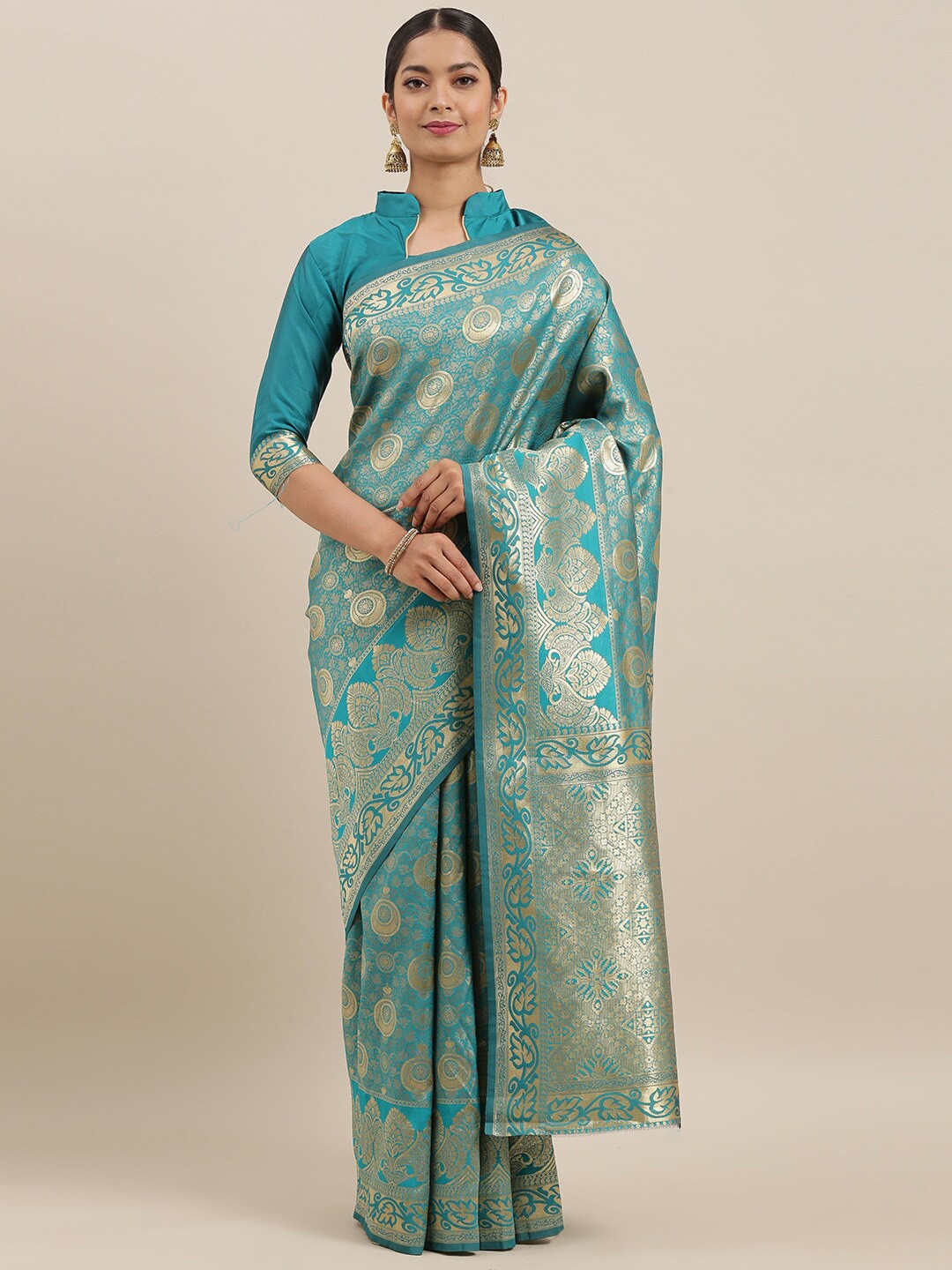 SHAVYA Women Turquoise Blue Sarees