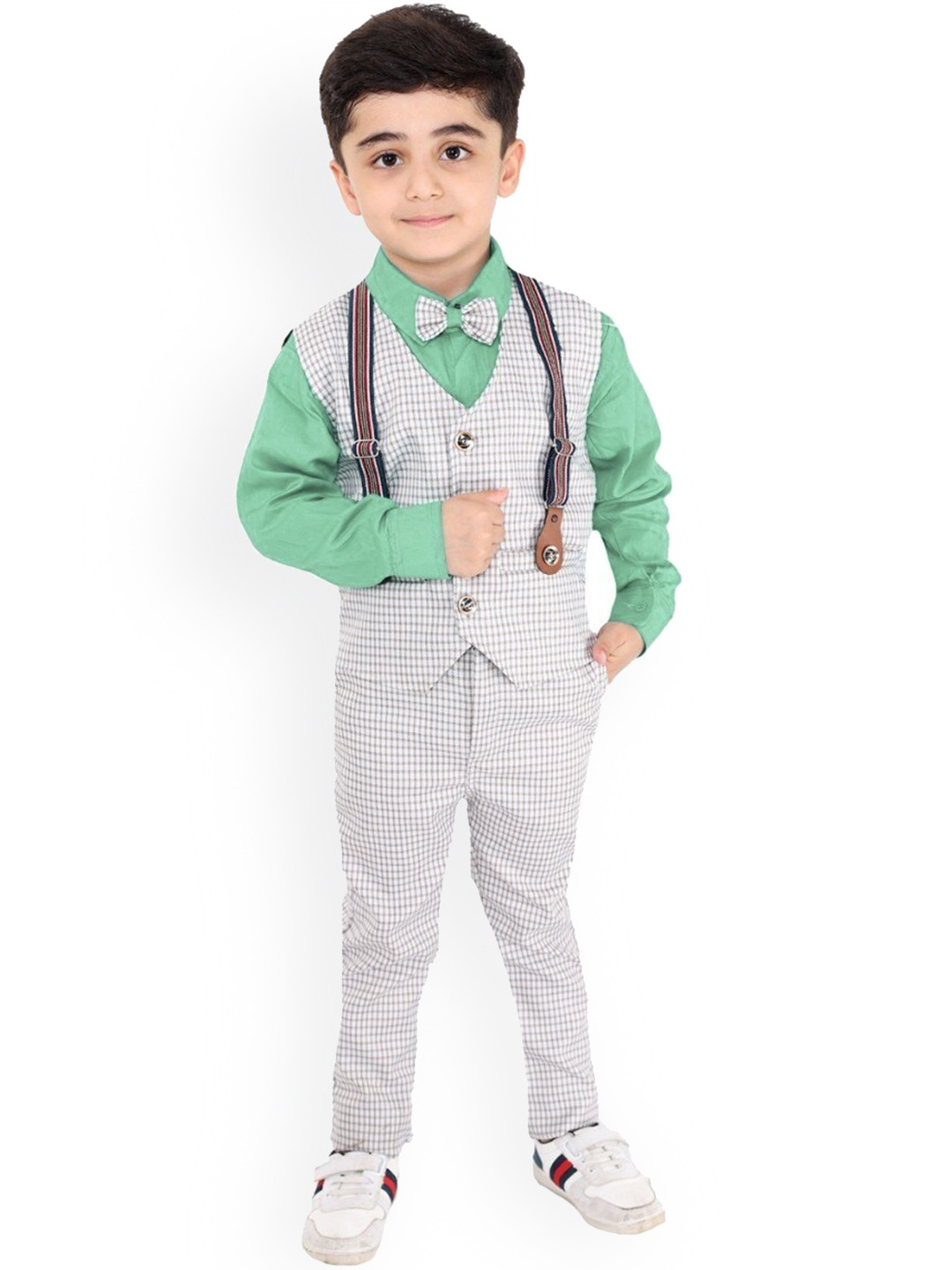 FOURFOLDS Boys Green & White Checked Shirt with Trousers
FOURFOLDS Boys Green & White Checked Shirt with Trousers