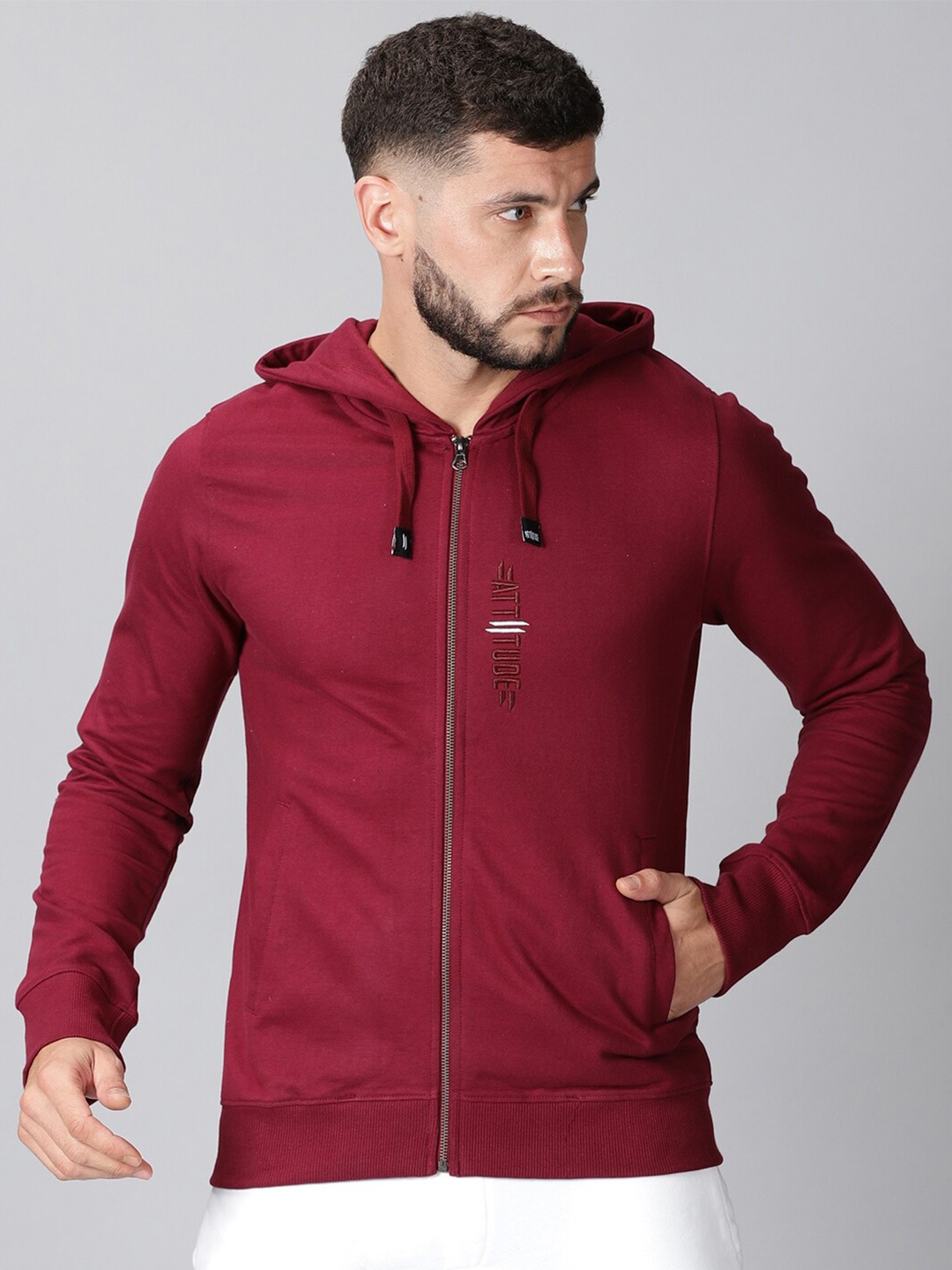 ATTIITUDE Men Purple Hooded Sweatshirt