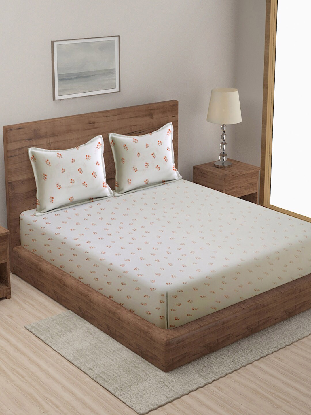 KLOTTHE White Floral Cotton 300 TC Super King Size Double Bedsheet with 2 Pillow Covers
KLOTTHE White Floral Cotton 300 TC Super King Size Double Bedsheet with 2 Pillow Covers