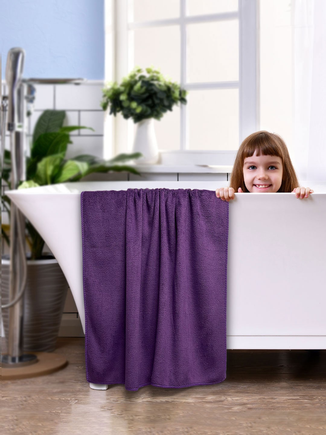 YK Girls Purple Solid Microfibre Bath Towels