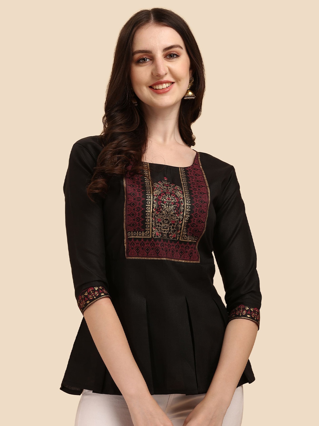 Paralians Black Print Peplum Top