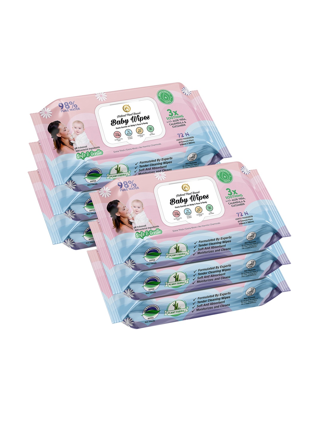 Mom & World Set of 6 Pure Water Plant-Based Extra Moist Baby Wipes - 72 Pulls each, Pink
Mom & World Set of 6 Pure Water Plant-Based Extra Moist Baby Wipes - 72 Pulls each, Pink