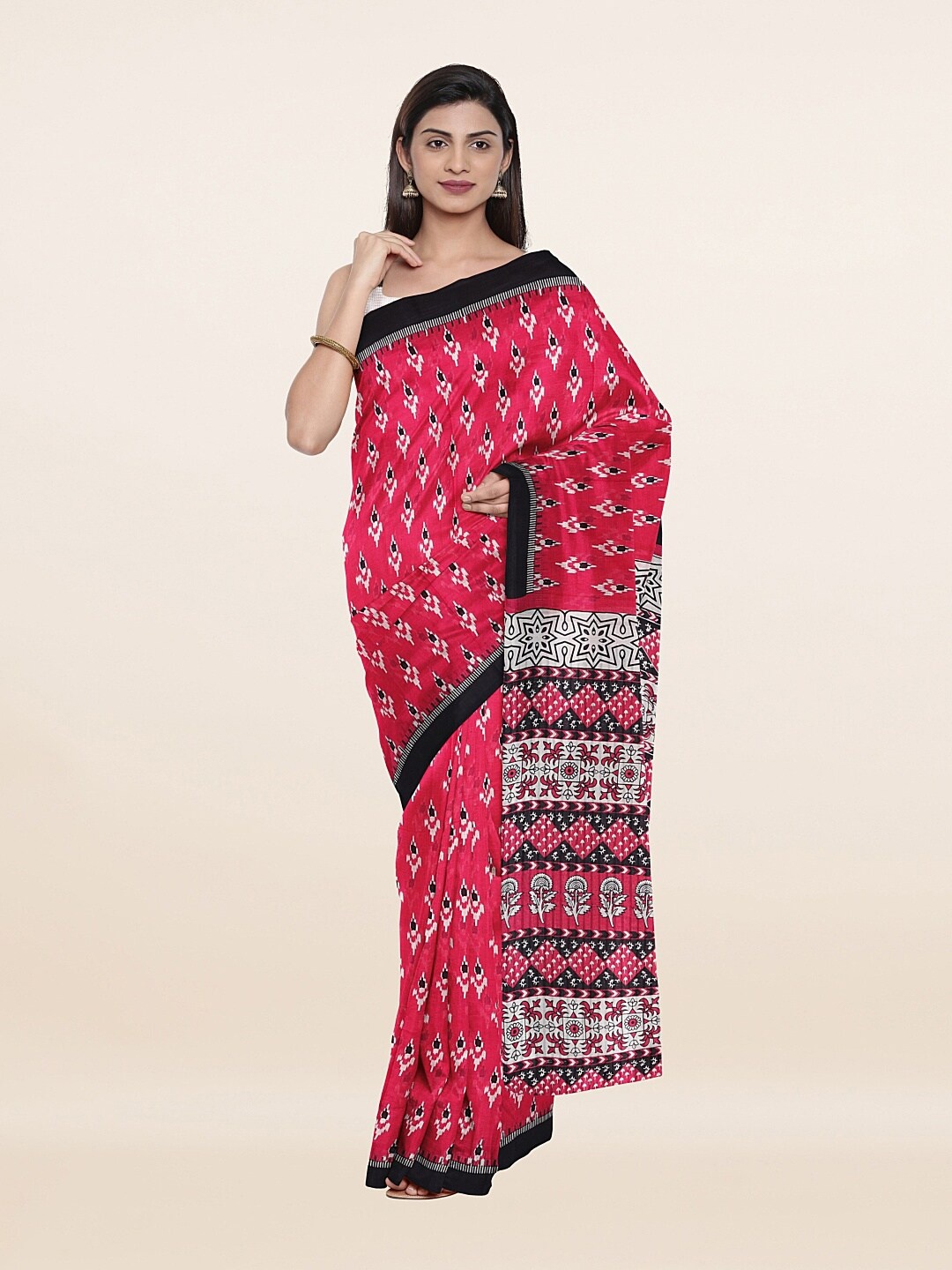Pothys Pink & White Pure Cotton Saree