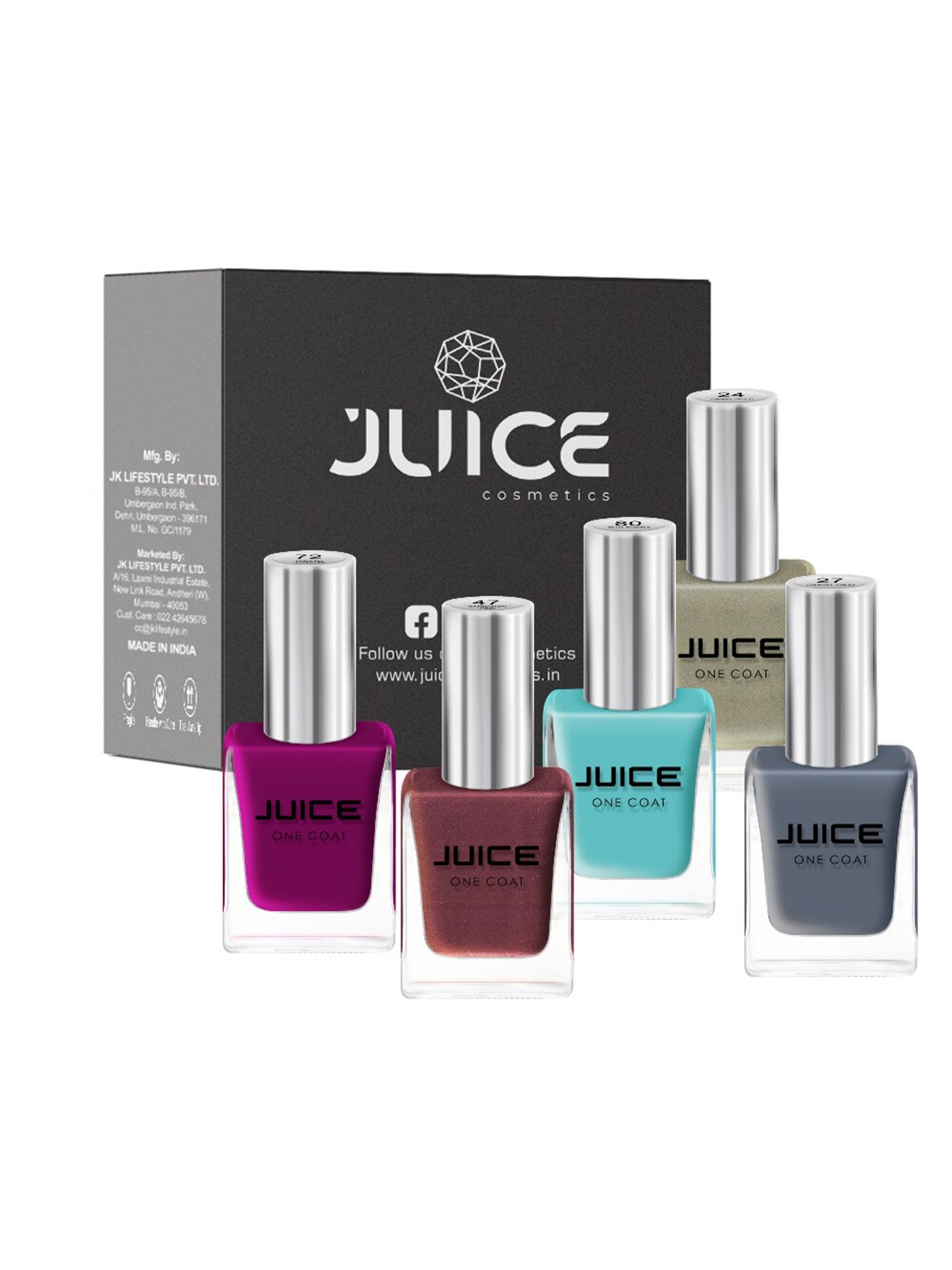 JUICE Set Of 5 Camel Gold-24 Gravel Gray-27 Carnation Pink-47 Carnival Hangover-72 Blue Bubble-80 Nail Polish, Multi
JUICE Set Of 5 Camel Gold-24 Gravel Gray-27 Carnation Pink-47 Carnival Hangover-72 Blue Bubble-80 Nail Polish, Multi