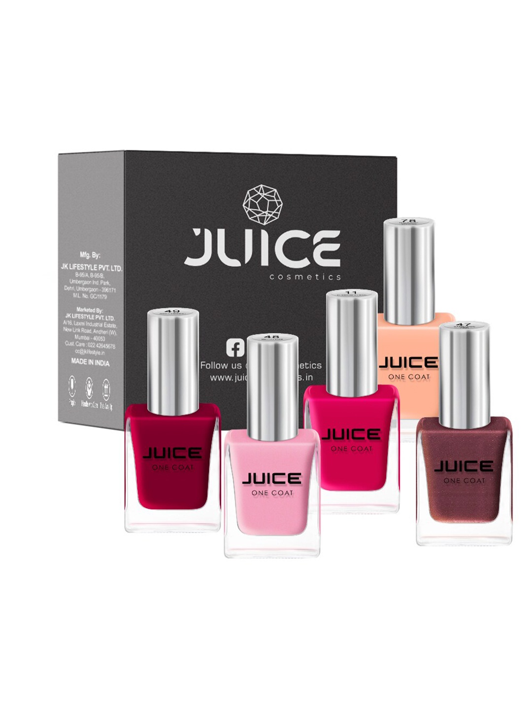 JUICE Set Of 5 Flamenco Red-11 Carnation Pink-47 Hello Pink-48 Red Current-49 Macaroni Orange-78 Nail Polish, Multi
JUICE Set Of 5 Flamenco Red-11 Carnation Pink-47 Hello Pink-48 Red Current-49 Macaroni Orange-78 Nail Polish, Multi