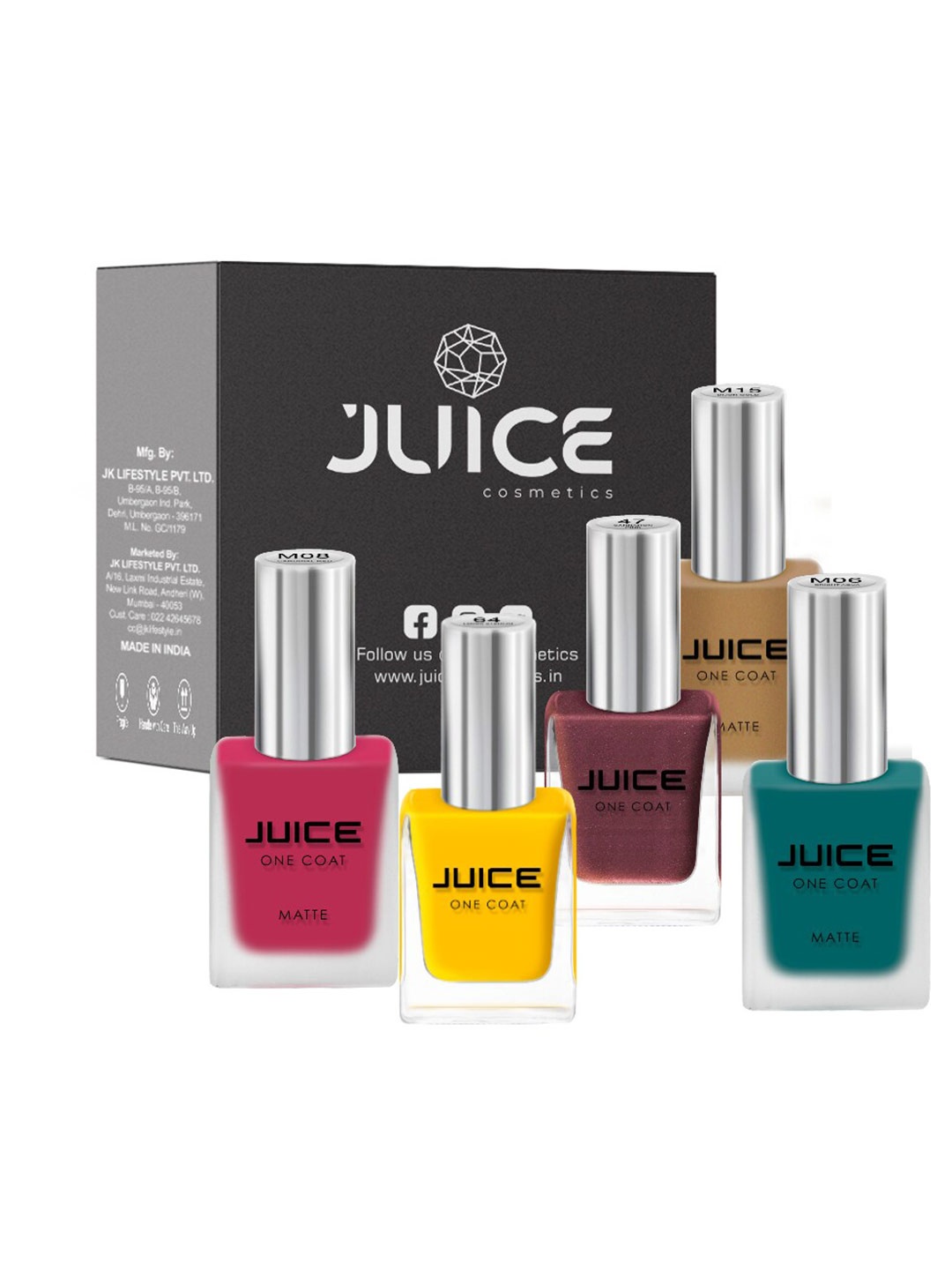 JUICE Set Of 5 Bright Aqua-M06 Cardinal Red-M08 Dijon Gold-M15 Carnation Pink-47 Lemon Cadmium-64 Nail Polish, Multi
JUICE Set Of 5 Bright Aqua-M06 Cardinal Red-M08 Dijon Gold-M15 Carnation Pink-47 Lemon Cadmium-64 Nail Polish, Multi