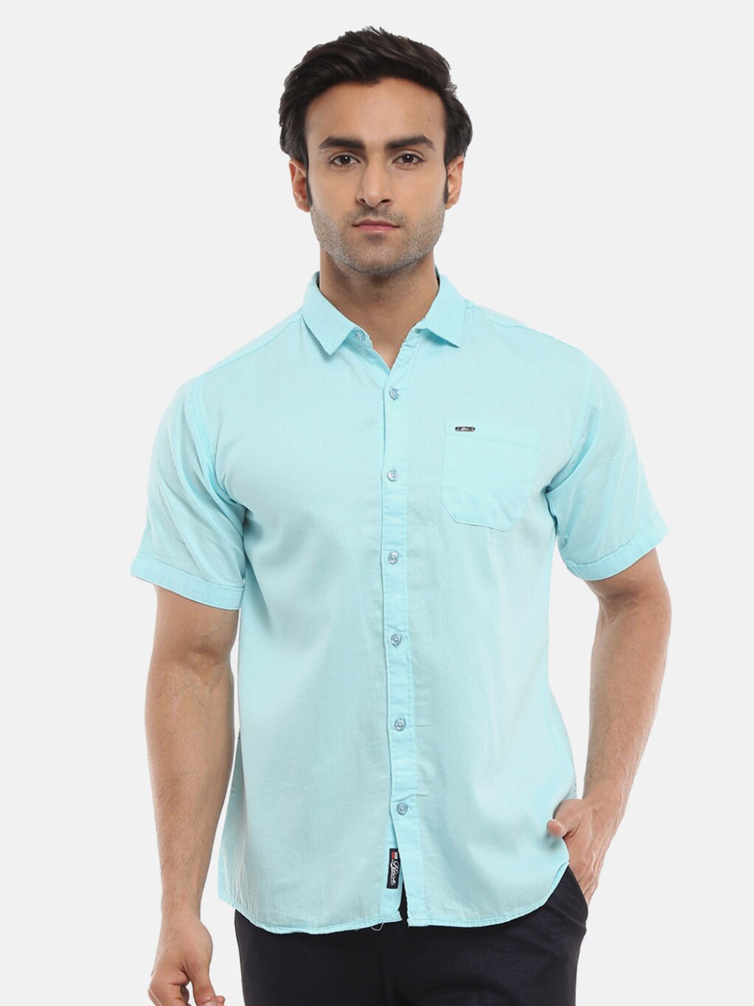 V-Mart Men Blue Spread Collar Casual Shirt