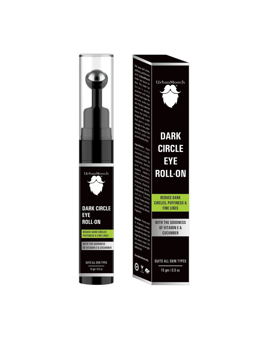 UrbanMooch Men Dark Circle Undereye Roll On with Vitamin E & Cucumber - 15 g, Black
UrbanMooch Men Dark Circle Undereye Roll On with Vitamin E & Cucumber - 15 g, Black