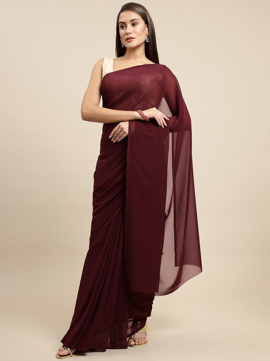 ANAND SAREES Women Brown Solid Saree