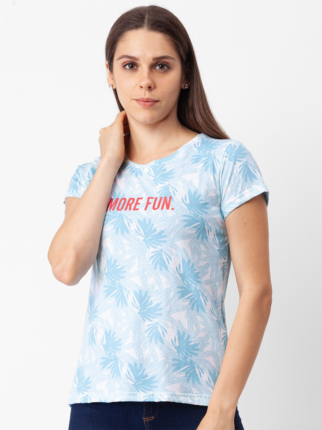 Globus Women Blue & light cyan Typography Printed V-Neck Pure Cotton T-shirt
Globus Women Blue & light cyan Typography Printed V-Neck Pure Cotton T-shirt