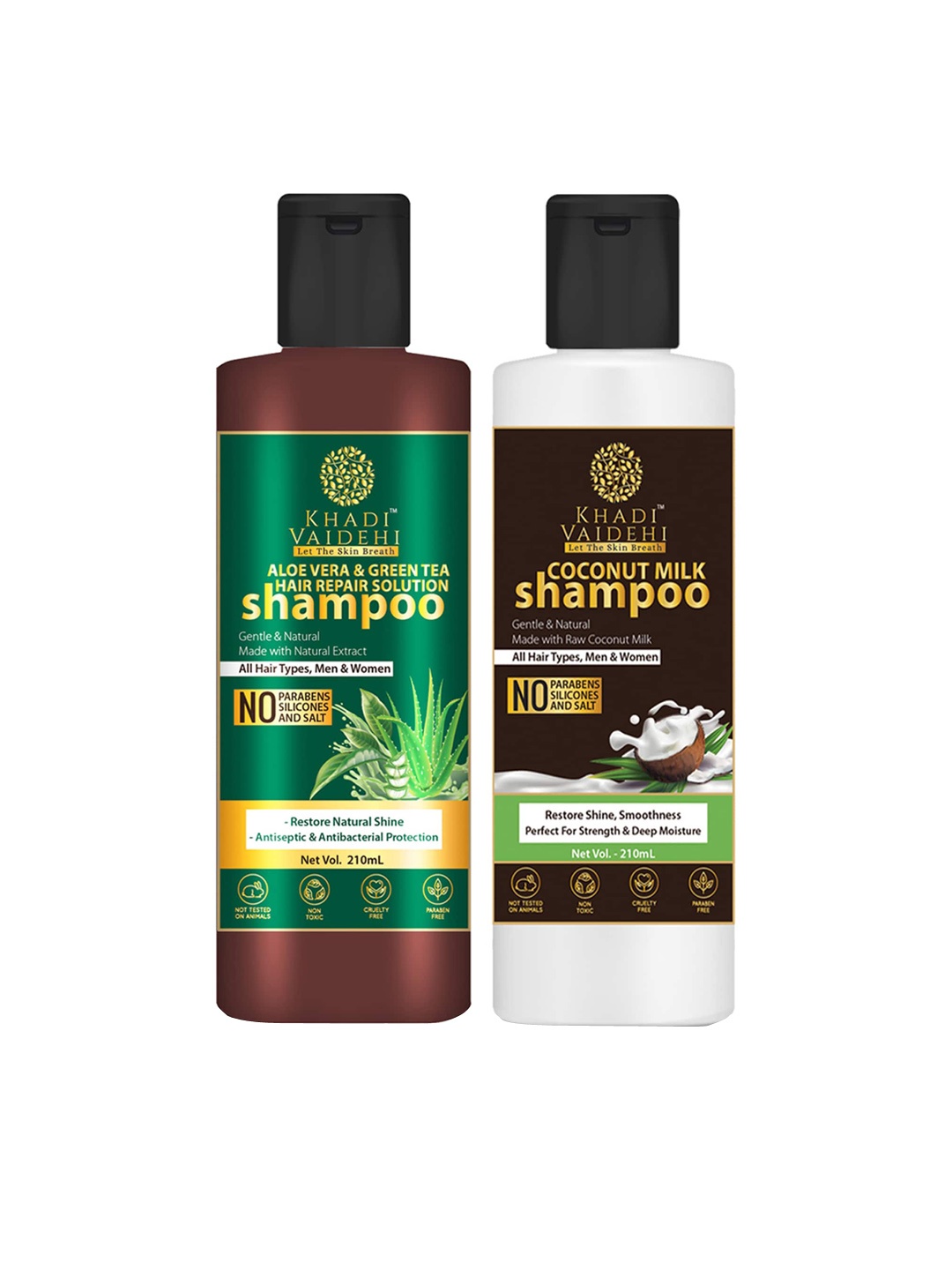 Khadi Vaidehi Set of 2 Aloe Vera Hair Repair Shampoo & Coconut Milk Shampoo - 210 ml Each, Green
Khadi Vaidehi Set of 2 Aloe Vera Hair Repair Shampoo & Coconut Milk Shampoo - 210 ml Each, Green