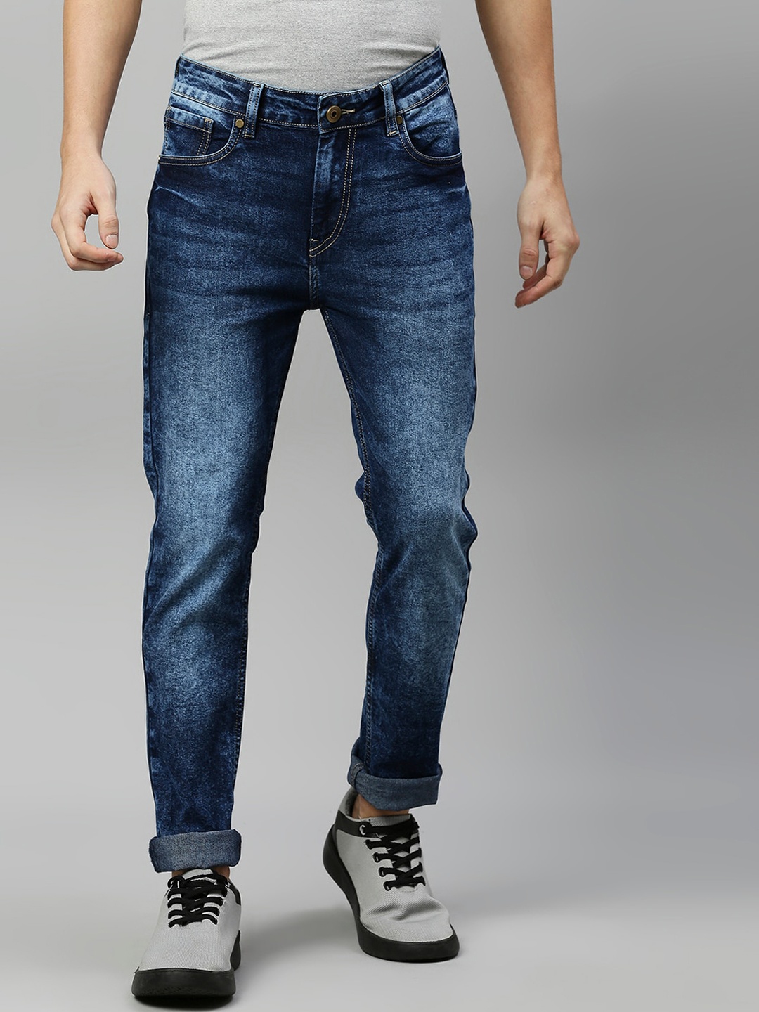 Hubberholme Men Blue Lean Slim Fit Heavy Fade Jeans