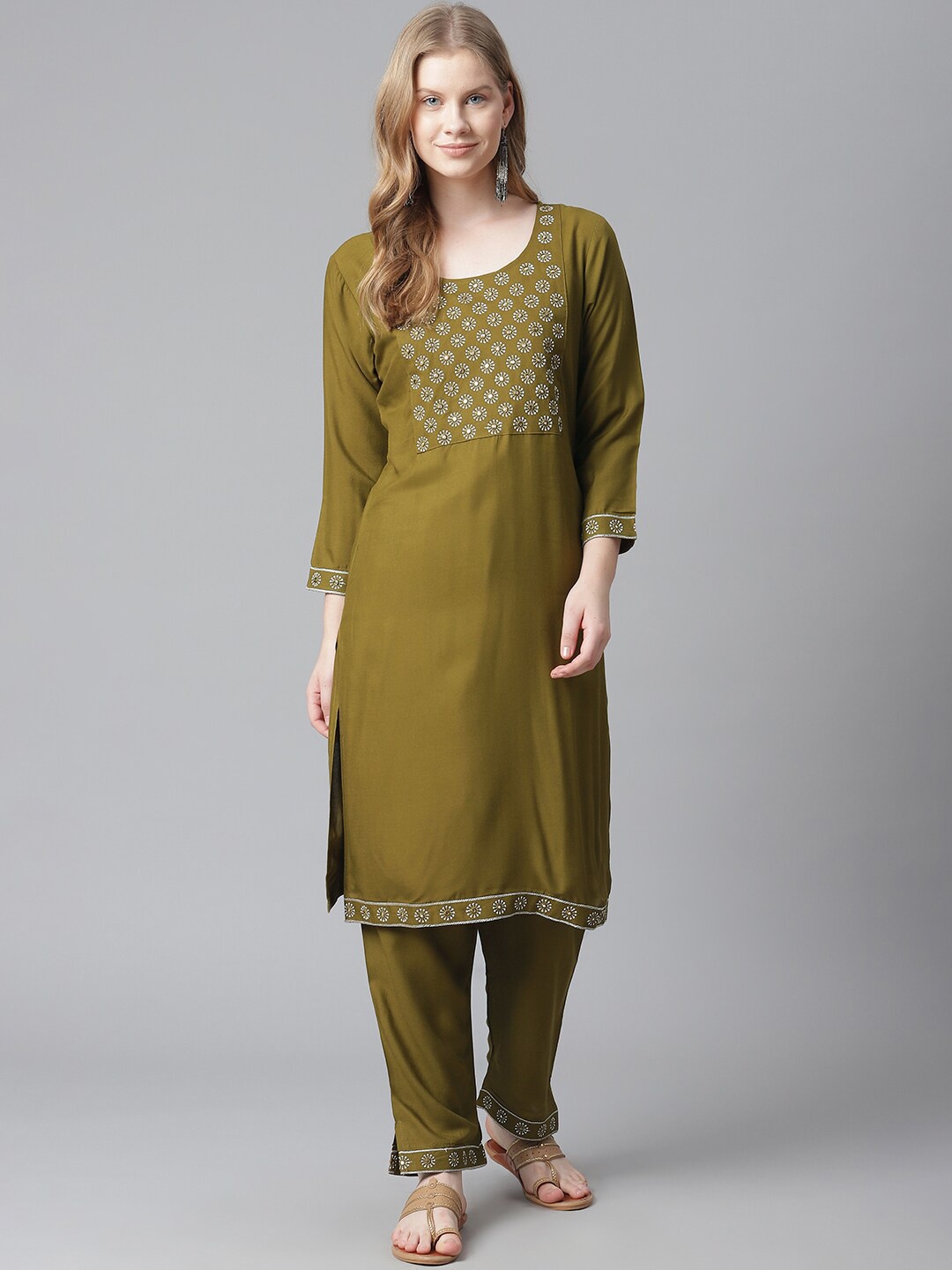 HIGHLIGHT FASHION EXPORT Women Olive Green Yoke Design Kurta with Churidar & With Dupatta
HIGHLIGHT FASHION EXPORT Women Olive Green Yoke Design Kurta with Churidar & With Dupatta