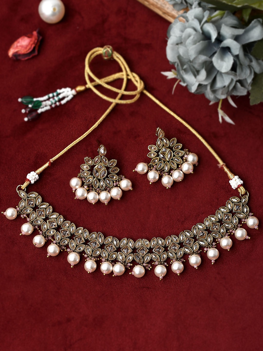 AQUASTREET JEWELS Golden Mehendi Toned Reverse AD stone Necklace Set with Pearl drops, Gold
AQUASTREET JEWELS Golden Mehendi Toned Reverse AD stone Necklace Set with Pearl drops, Gold