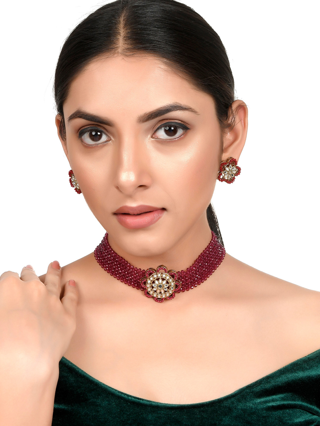AQUASTREET JEWELS Maroon Beaded with Mirror Worked Handcrafted Choker Set, Red
AQUASTREET JEWELS Maroon Beaded with Mirror Worked Handcrafted Choker Set, Red