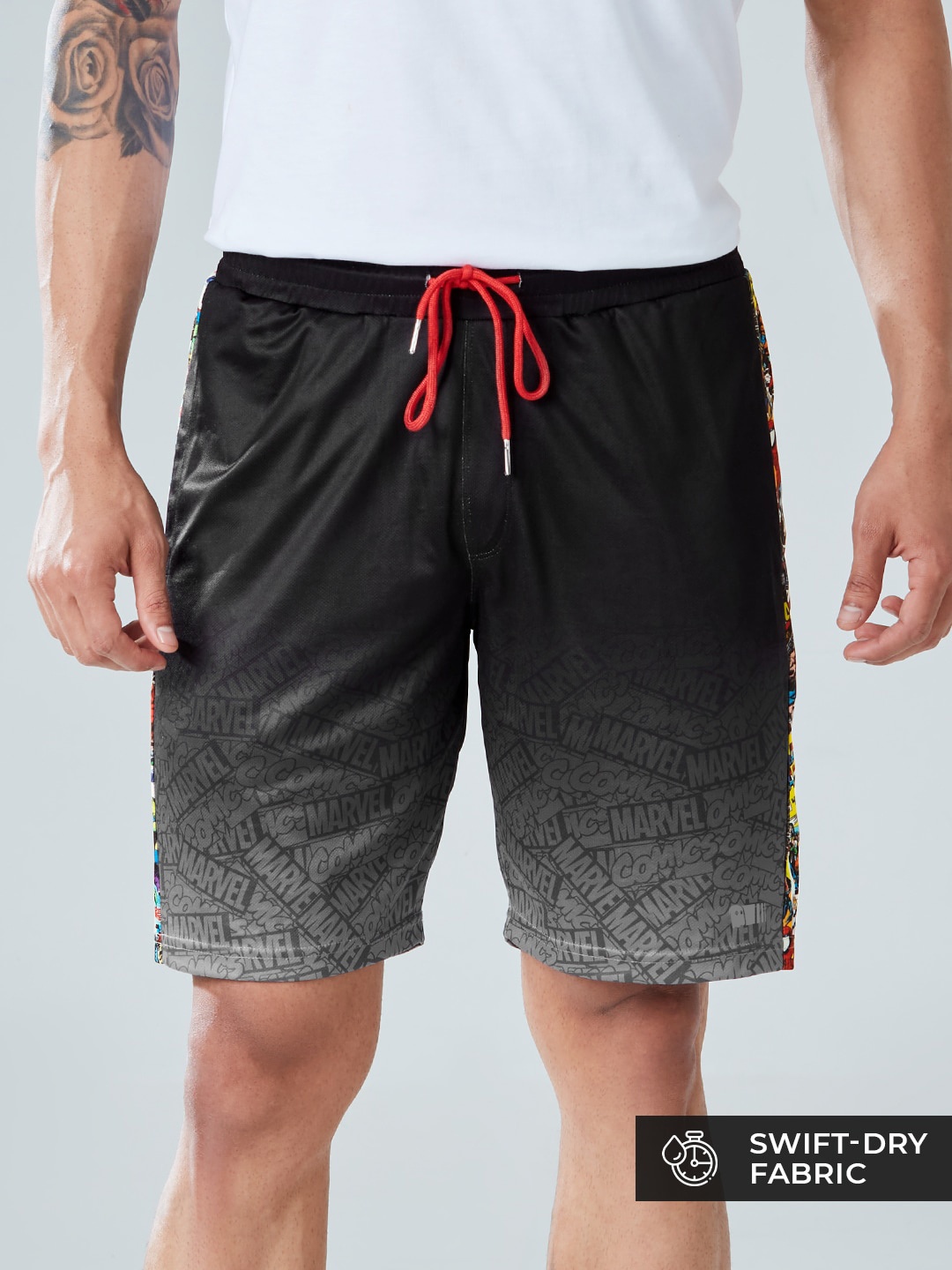 The Souled Store Men Black Printed Marvel Comic Shorts