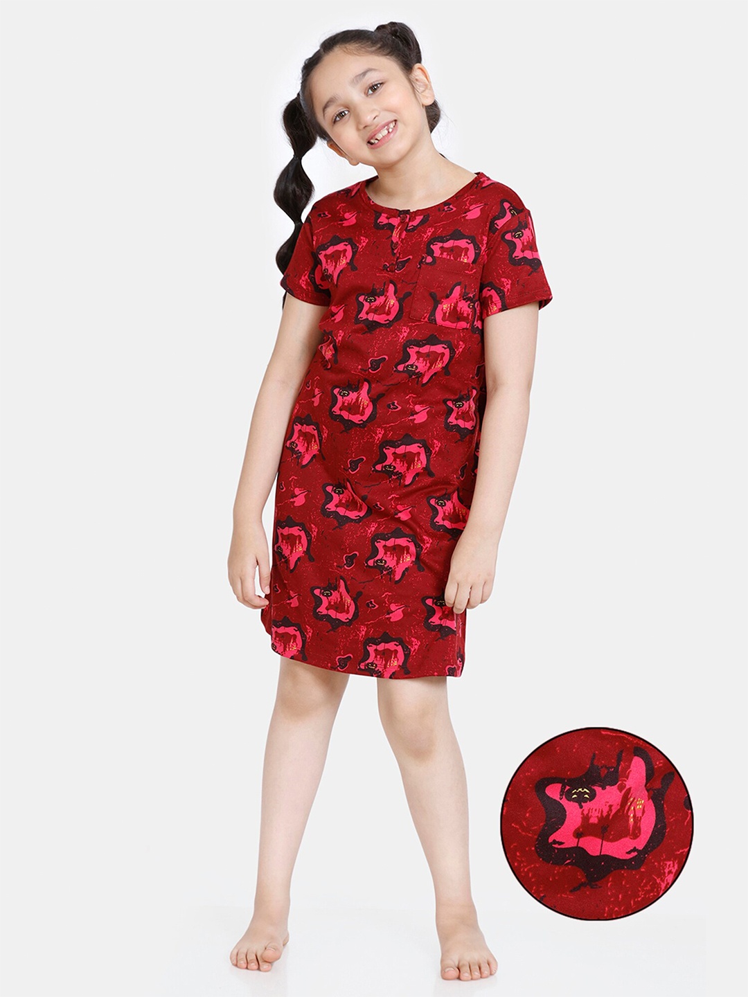 Zivame Girls Red Printed Nightdress