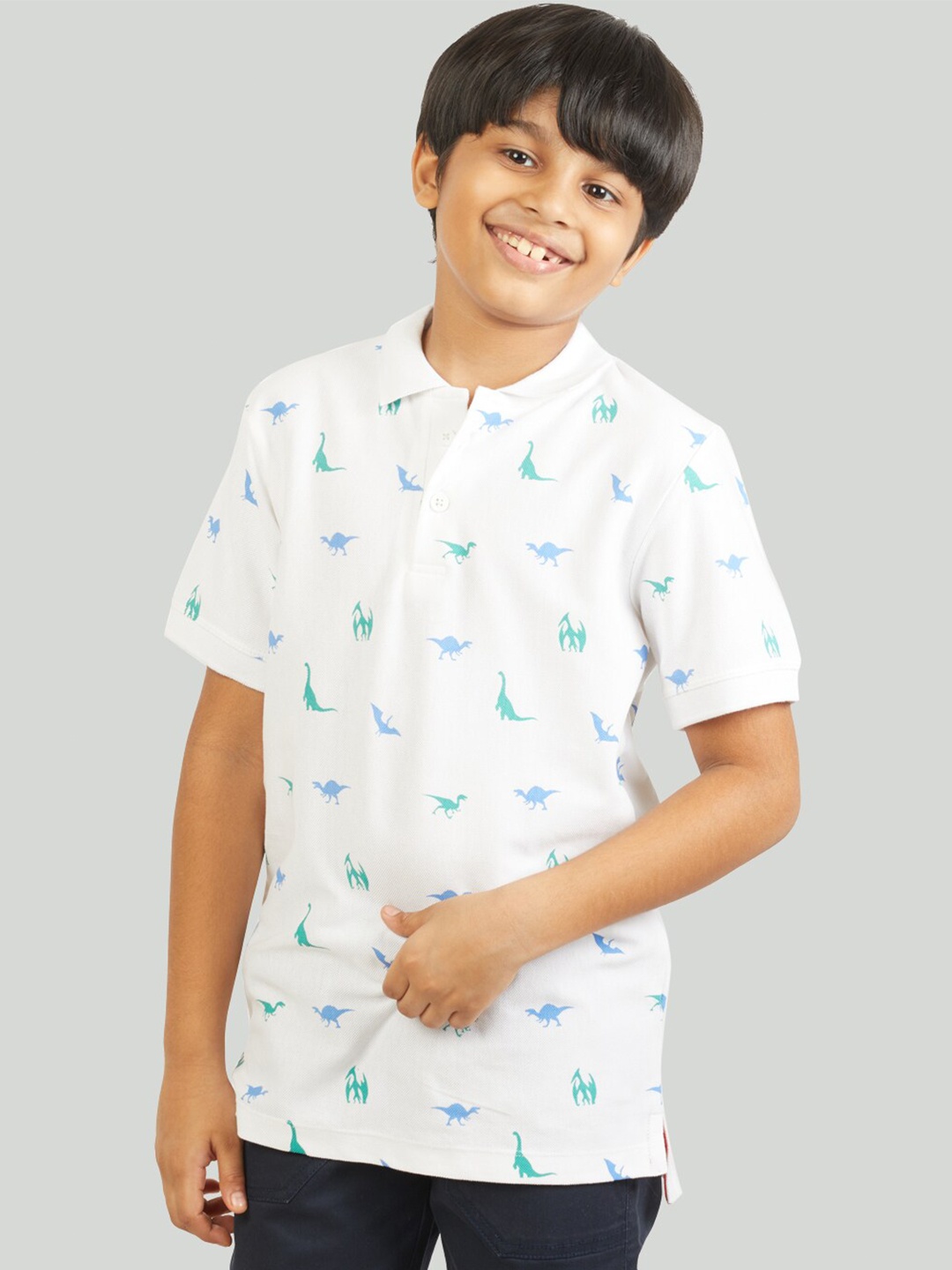 Zalio Boys White Printed T-shirt
