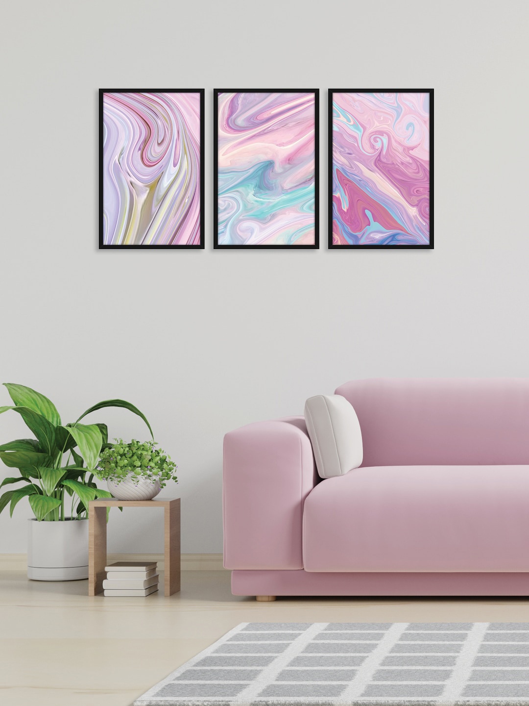 RANDOM Set of 3 Multicoloured Abstract Print Wall Art, Multi