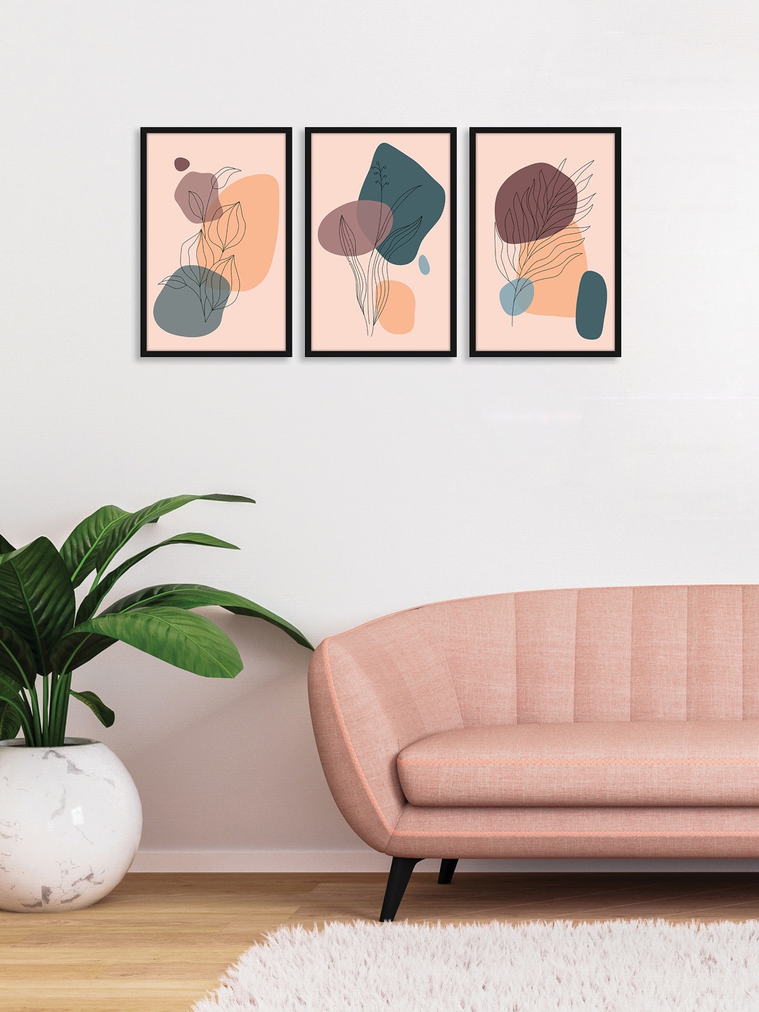 RANDOM Set of 3 Multicoloured Leaves Print Wall Art, Multi