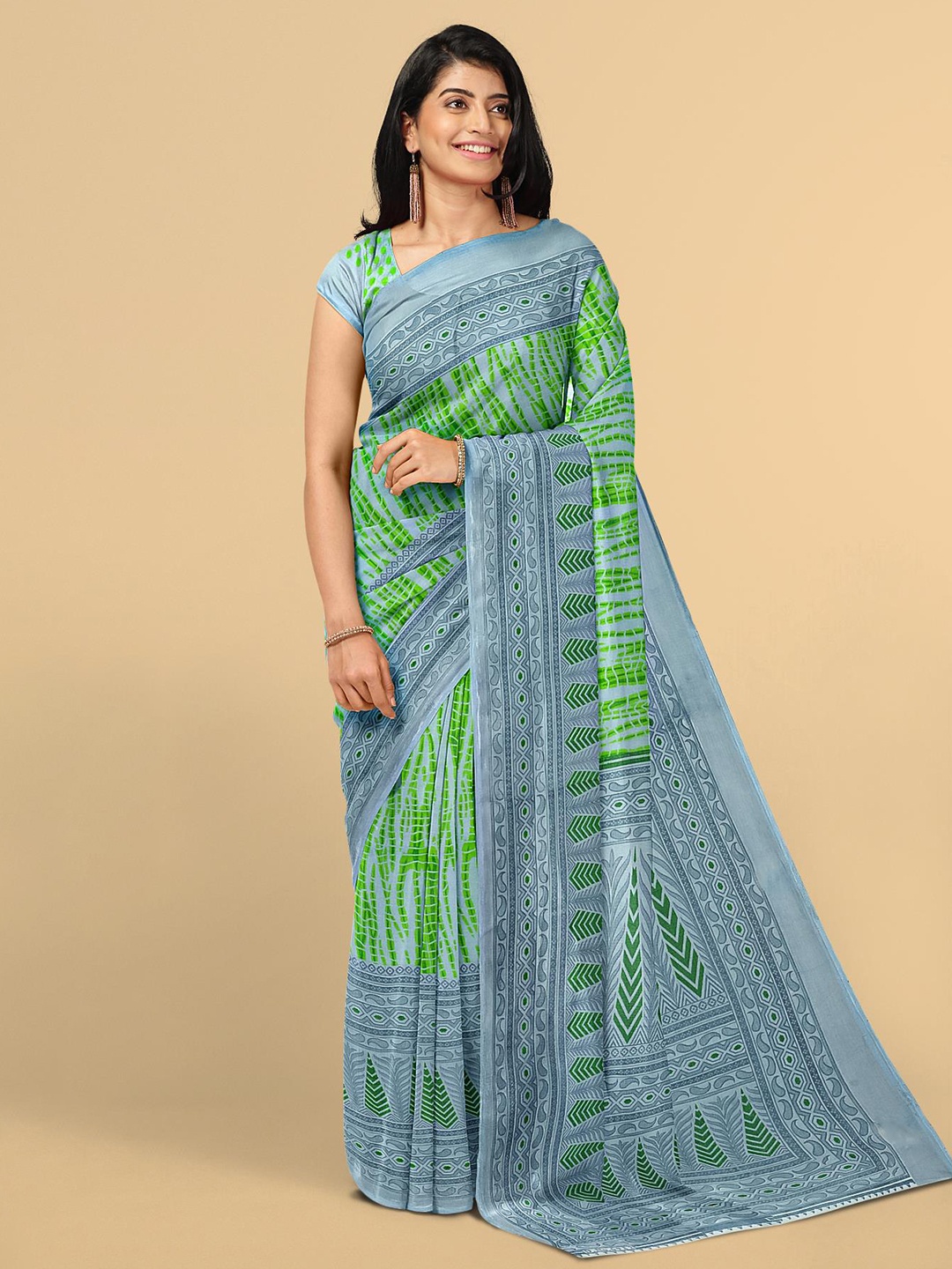 Kalamandir Green & Blue Tie and Dye Silk Blend Saree