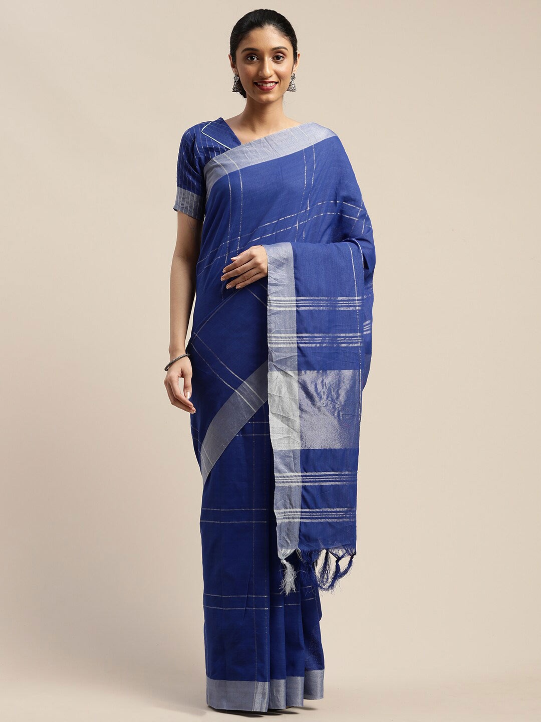 SHAVYA Blue & Silver-Toned Saree