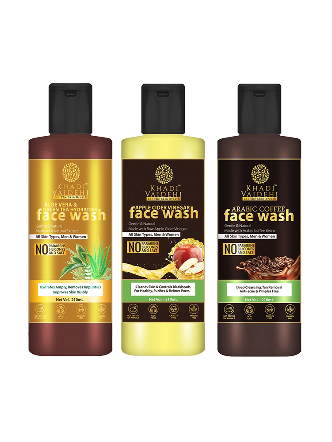 Khadi Vaidehi Set of 3 Paraben Free Face Washes for All Skin Types - 210ml each, Brown
Khadi Vaidehi Set of 3 Paraben Free Face Washes for All Skin Types - 210ml each, Brown