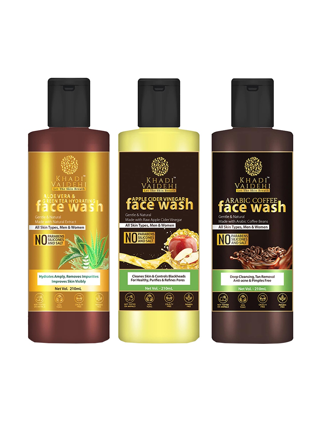 Khadi Vaidehi Set of 3 Paraben Free Face Washes for All Skin Types - 210ml each, Brown
Khadi Vaidehi Set of 3 Paraben Free Face Washes for All Skin Types - 210ml each, Brown