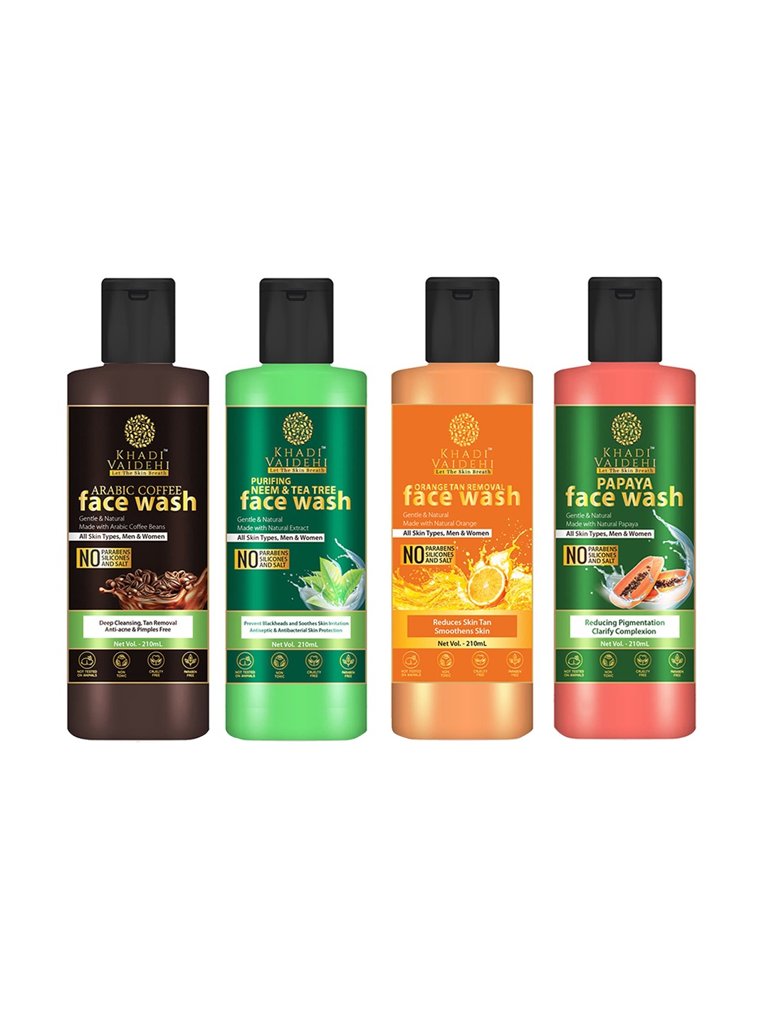 Khadi Vaidehi Set of 4 Paraben Free Face Washes for All Skin Types - 210ml each, Multi
Khadi Vaidehi Set of 4 Paraben Free Face Washes for All Skin Types - 210ml each, Multi