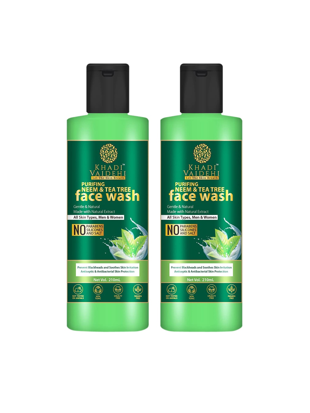 Khadi Vaidehi Set of 2 Paraben Free Purifying Neem & Tea Tree Face Wash - 210 ml Each, Green
Khadi Vaidehi Set of 2 Paraben Free Purifying Neem & Tea Tree Face Wash - 210 ml Each, Green