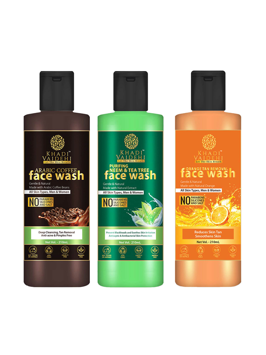 Khadi Vaidehi Unisex Set of 3 Paraben Free Face Washes for All Skin Types - 210ml each, Orange
Khadi Vaidehi Unisex Set of 3 Paraben Free Face Washes for All Skin Types - 210ml each, Orange