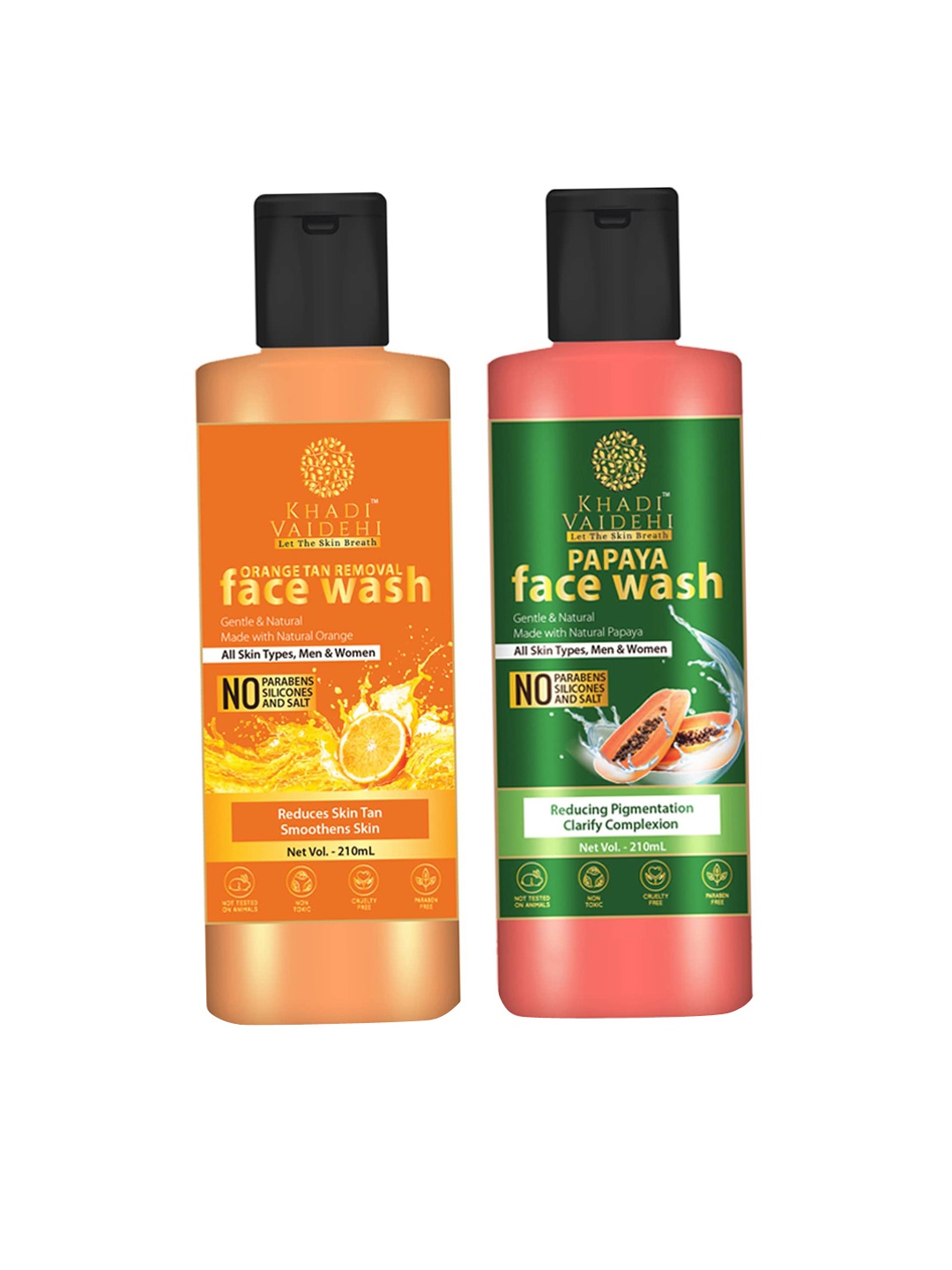 Khadi Vaidehi Orange Tan Removal Face Wash & Papaya Face Wash - 210 ml Each Set of 2
Khadi Vaidehi Orange Tan Removal Face Wash & Papaya Face Wash - 210 ml Each Set of 2